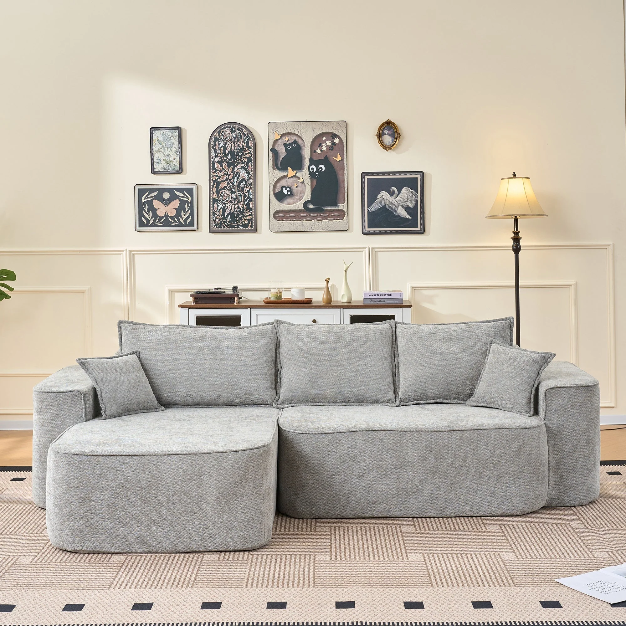 L-Shaped Corner Sofa Cloud Couch Modular Chaise XXL Deep Seat 262cm - Chenille Grey - Image 3
