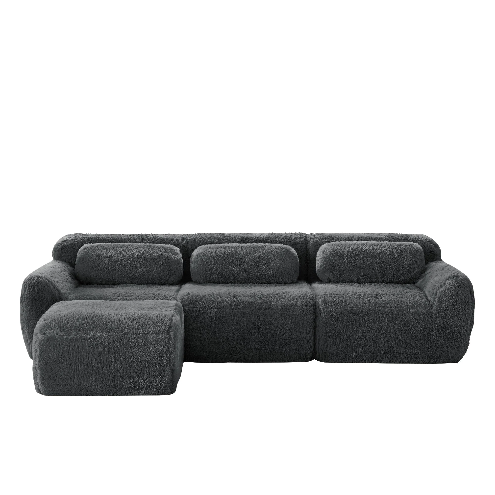 L-shaped Modular Sofa Frameless Deep No Assembly - Plush Fabric Grey - Image 4