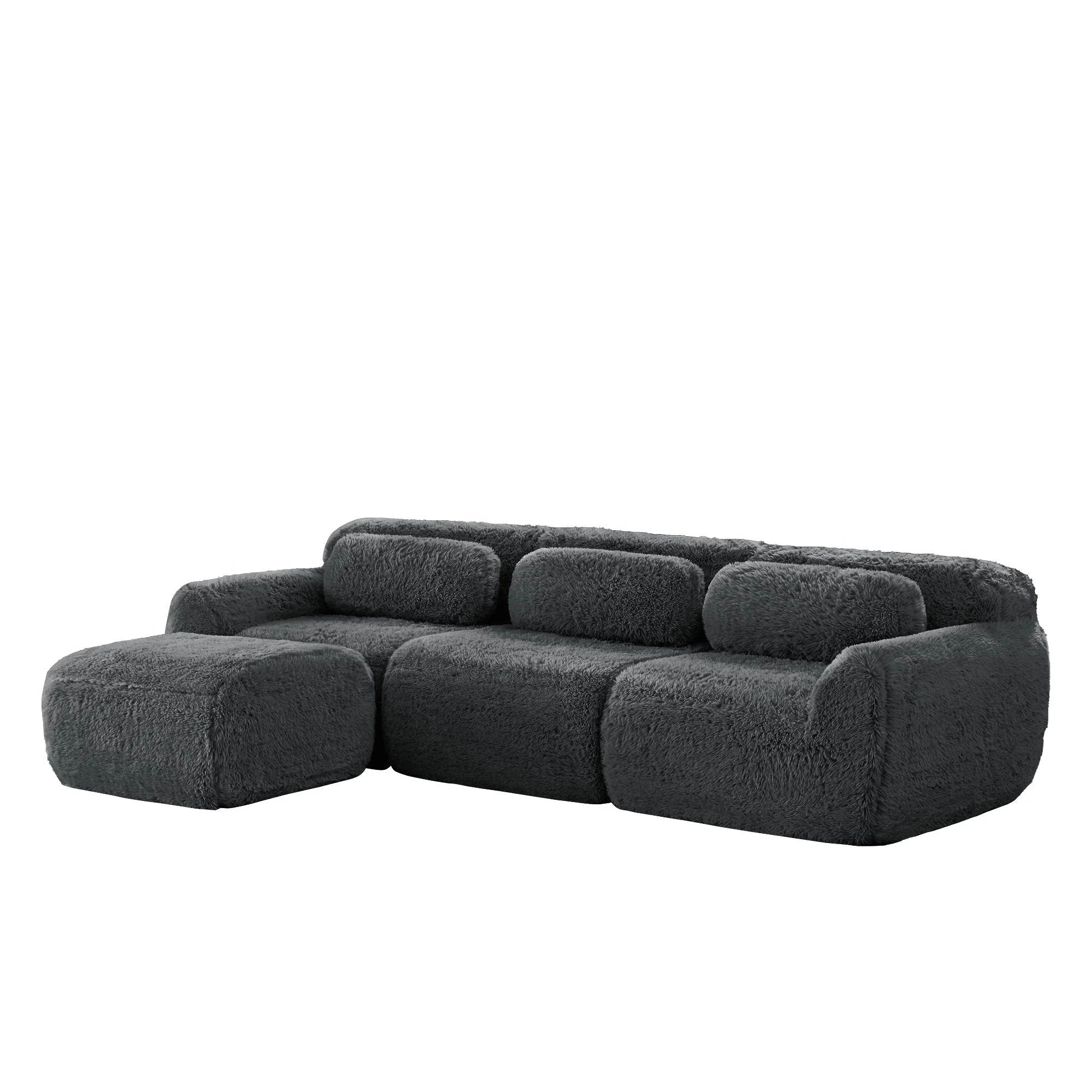 L-shaped Modular Sofa Frameless Deep No Assembly - Plush Fabric Grey - Image 5
