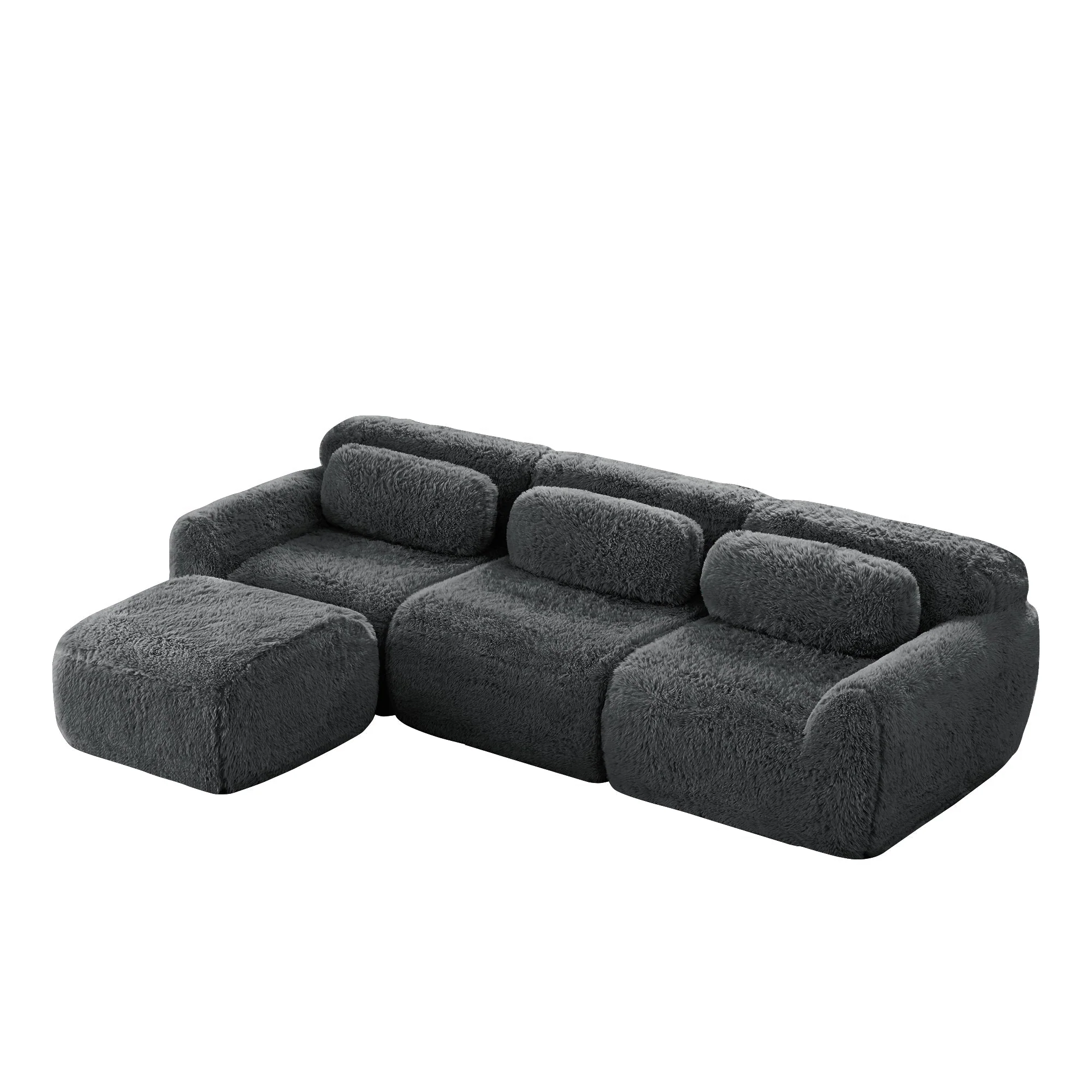 L-shaped Modular Sofa Frameless Deep No Assembly - Plush Fabric Grey - Image 6