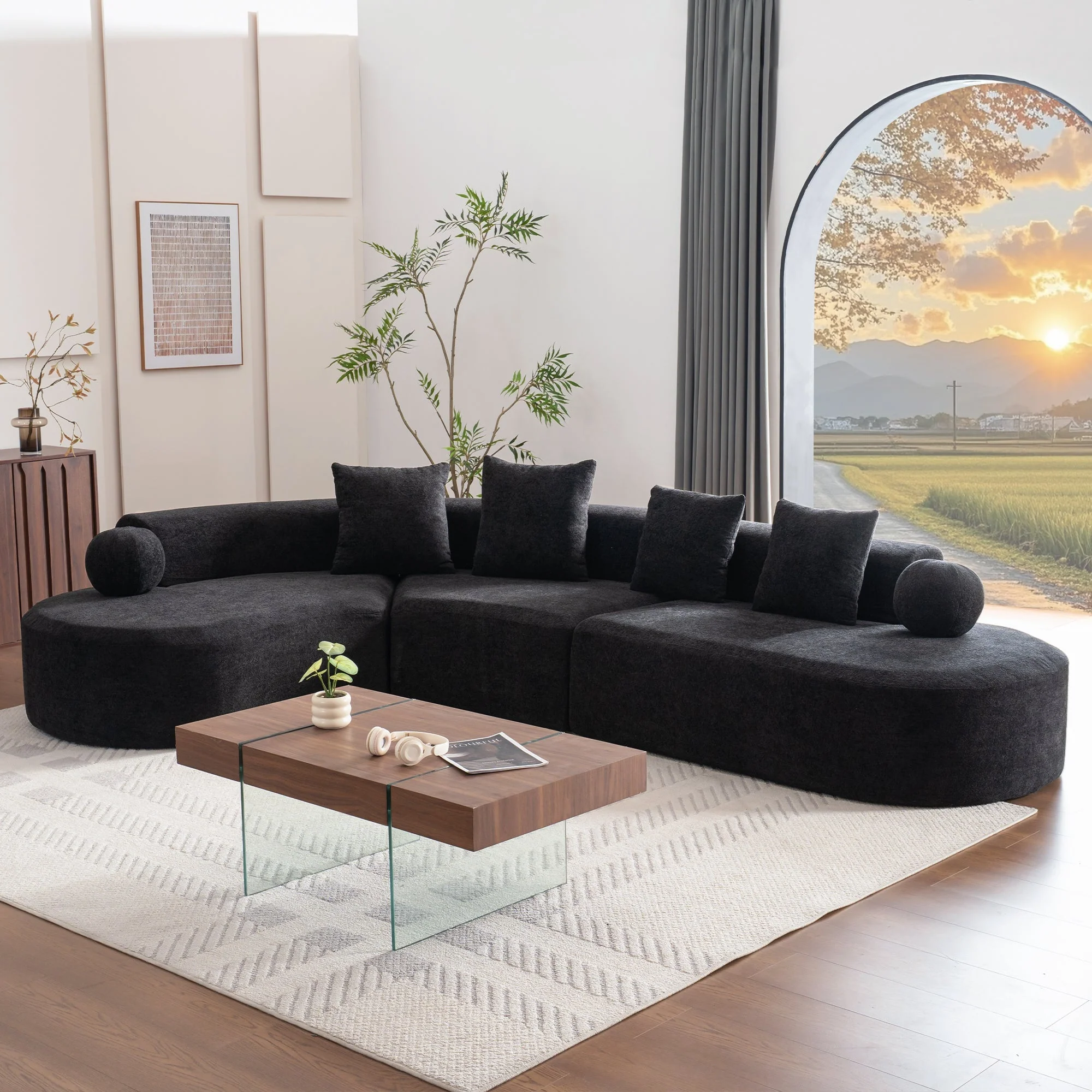 L-Shaped Sectional Cloud Sofa with Arched Design and Boneless Construction, White Fabric - Image 10