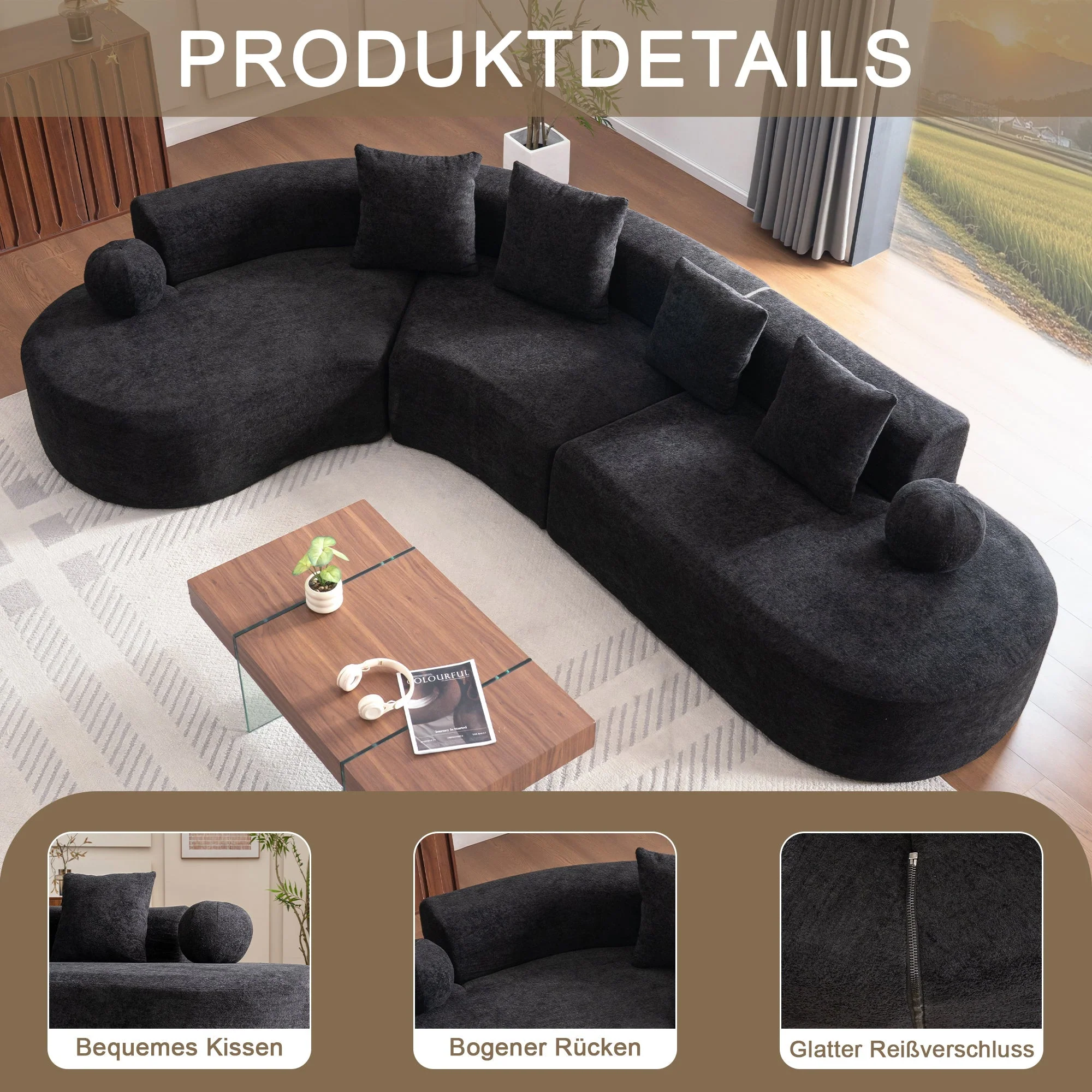 L-Shaped Sectional Cloud Sofa with Arched Design and Boneless Construction, White Fabric - Image 3