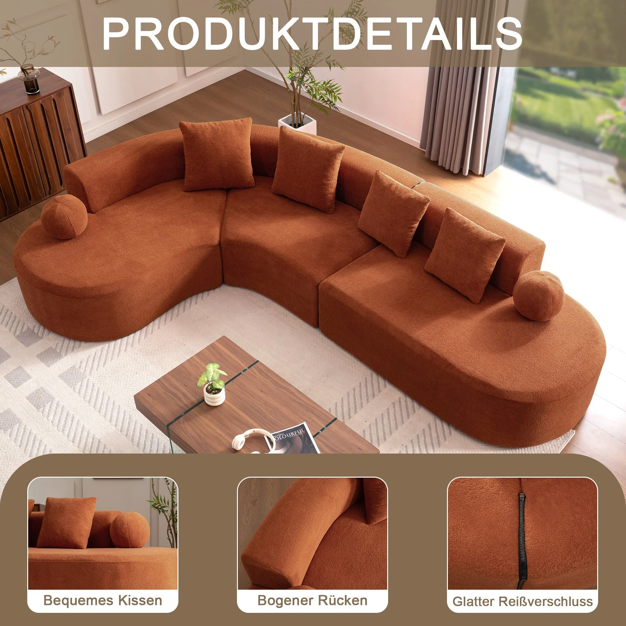 L-Shaped Sectional Cloud Sofa with Arched Design and Thick Padding, White Fabric - Image 4