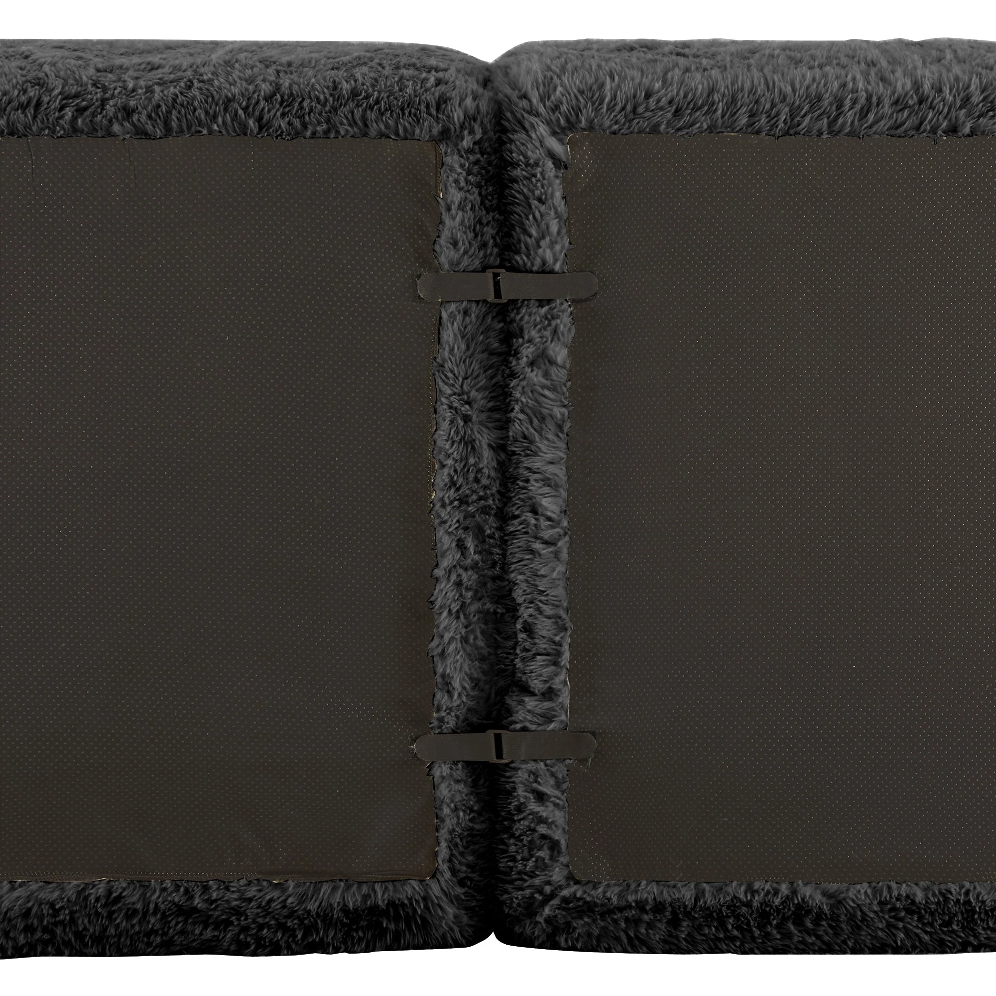 L-Shaped Sofa 4-Seater Modular Chaise No Assembly - Plush Fabric Black - Image 8