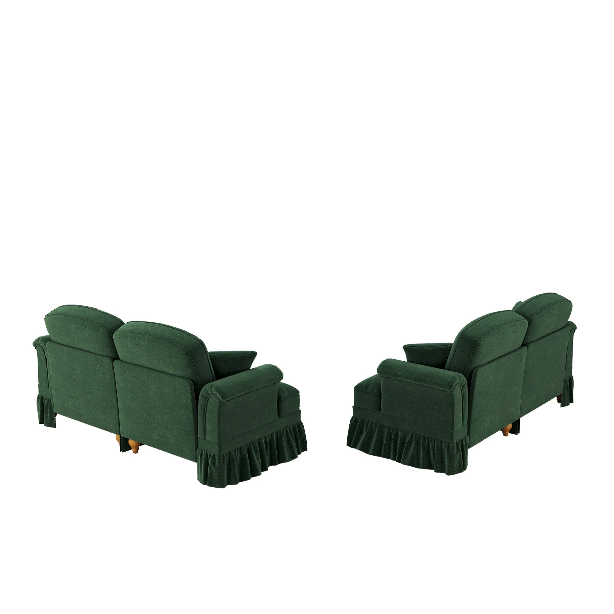 L-Shaped Sofa Mid-Century 2-Seater Movable Ottoman - Green Chenille - Image 6