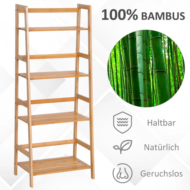 Ladder Bookcase, 4-Tier Bamboo Top, Natural - Image 4