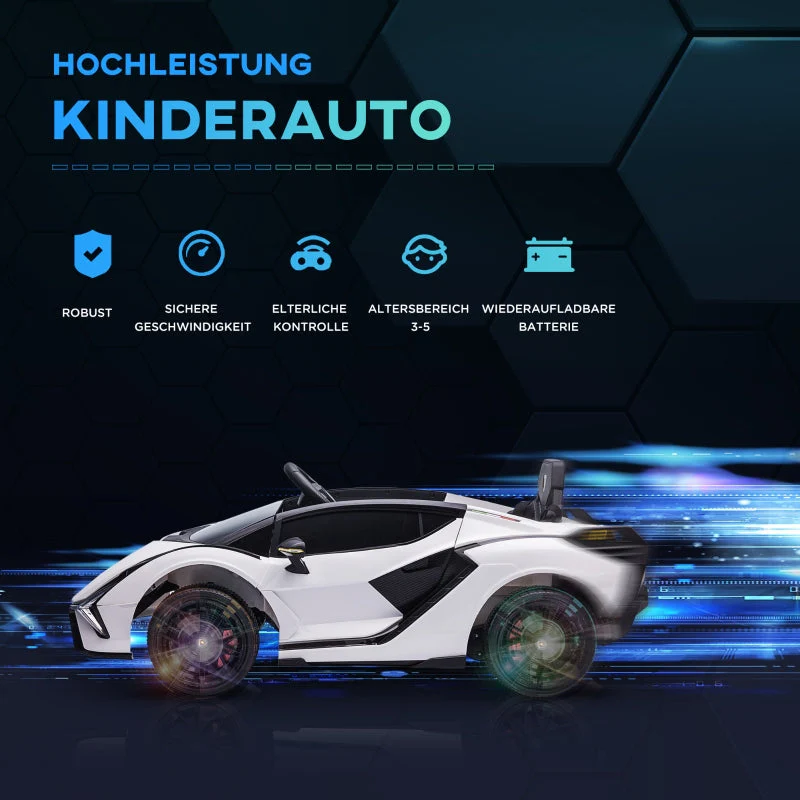 Lamborghini SIAN Kids Ride-on Car 12V with Remote Control and Music, White Metal