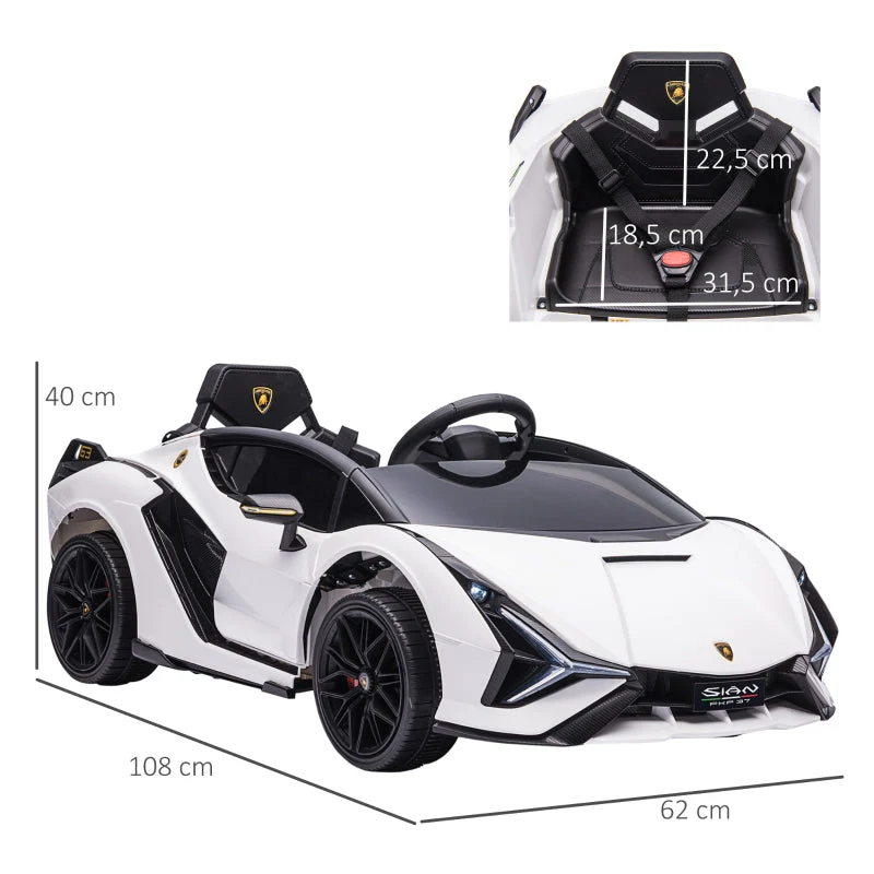 Lamborghini SIAN Kids Ride-on Car 12V with Remote Control and Music, White Metal - Image 3