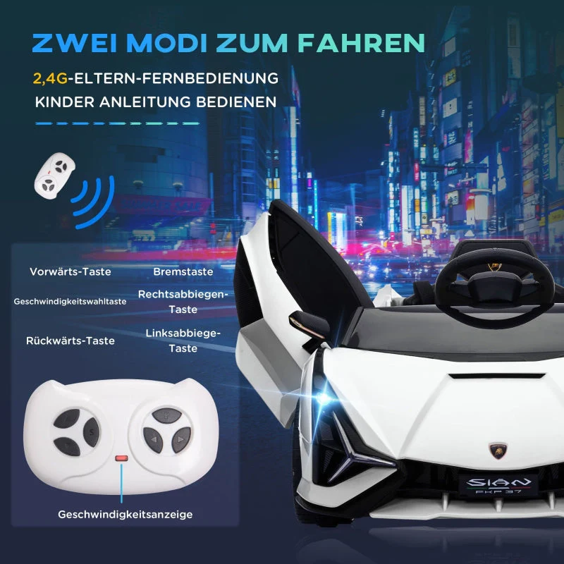 Lamborghini SIAN Kids Ride-on Car 12V with Remote Control and Music, White Metal - Image 5