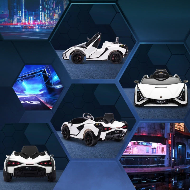 Lamborghini SIAN Kids Ride-on Car 12V with Remote Control and Music, White Metal - Image 6