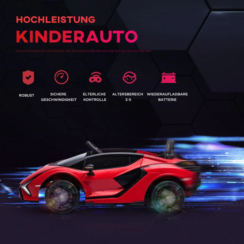 Lamborghini SIAN Ride-On Car with 12V Electric SUV and Remote Control, Red Metal - Image 4
