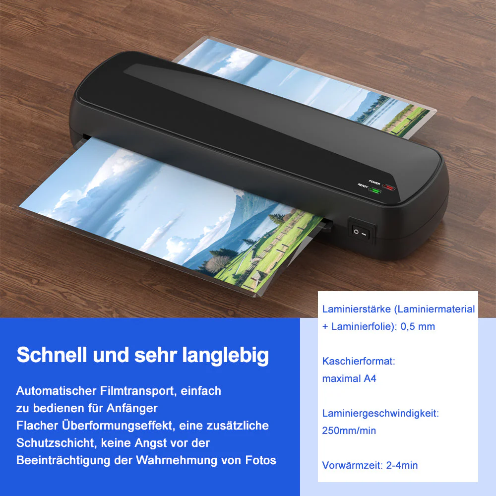 Laminator Machine, A4 Hot & Cold Fast Warm 9 Inch Thermal, Black