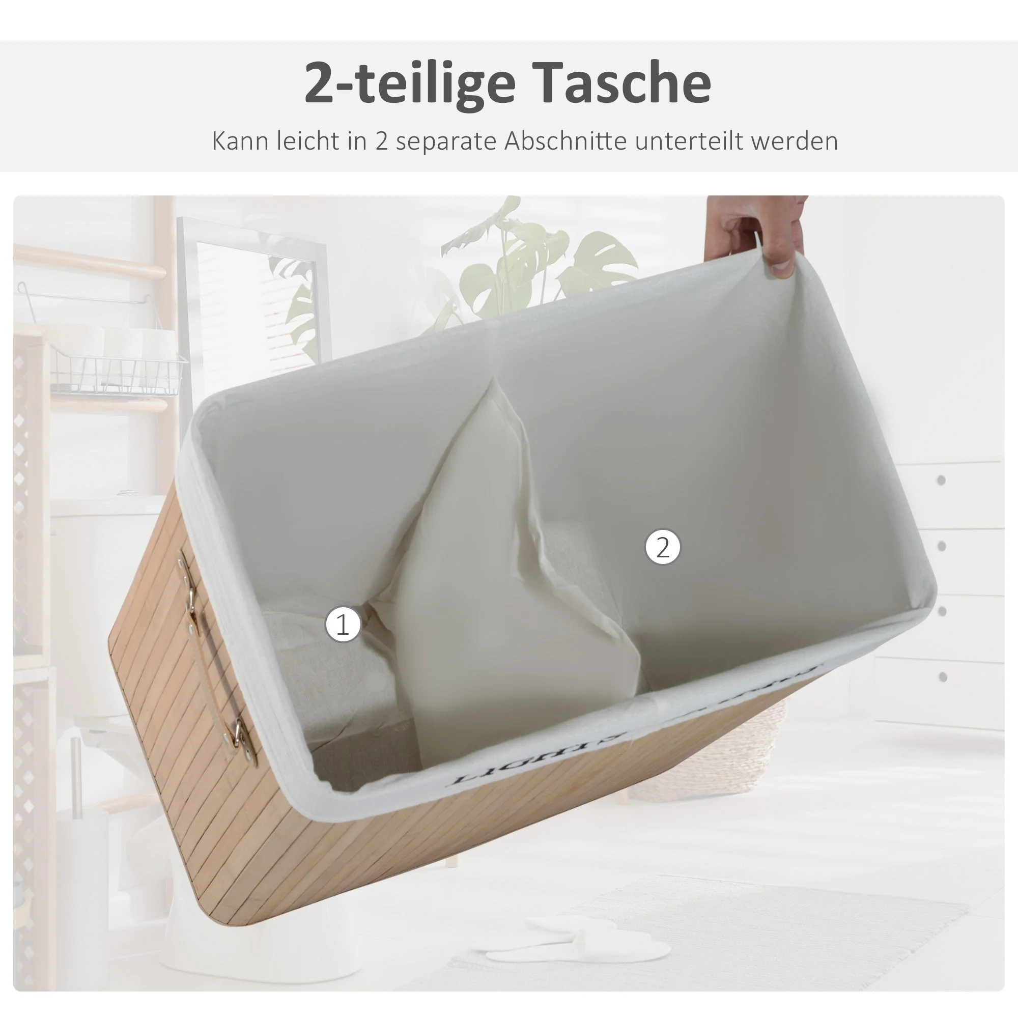 Laundry Basket 100L, Box with Lid, Bamboo Natural - Image 6