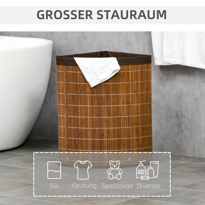 Laundry Basket, 55L Capacity with Removable Lid, Brown - Image 3