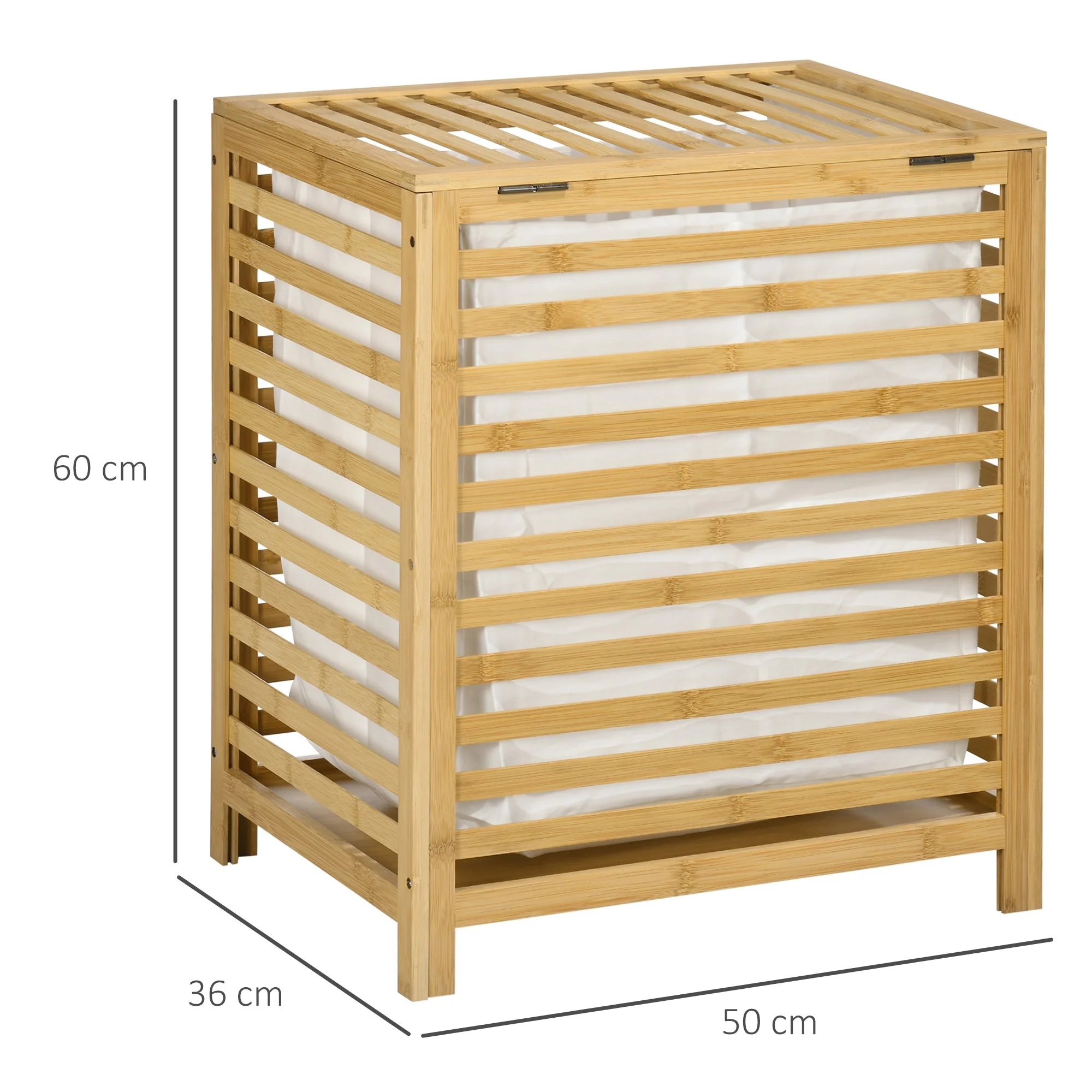 Laundry Basket 55L with Lid and Removable Bag, Bamboo - Image 3