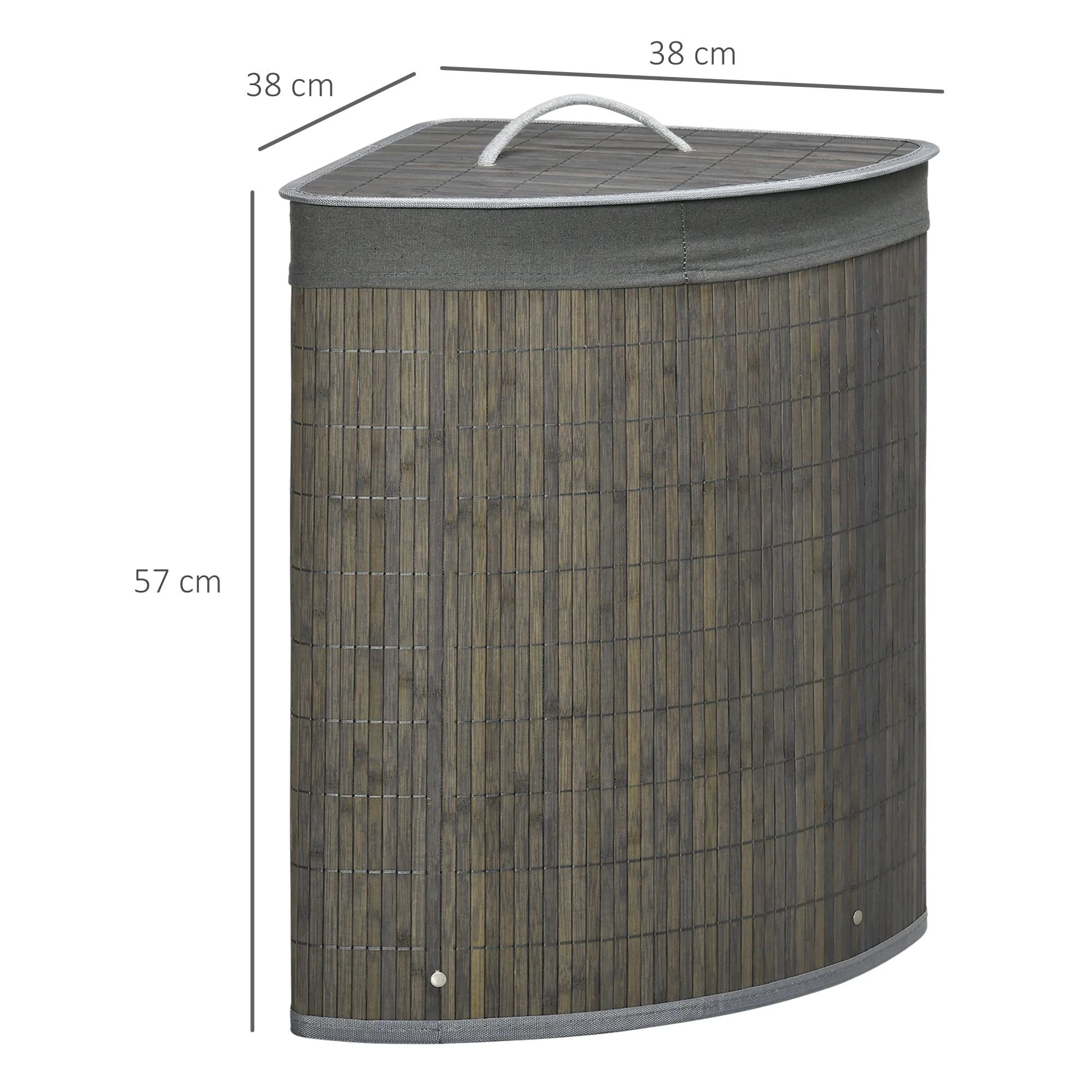 Laundry Basket 55L with Lid and Removable Bag, Grey Bamboo - Image 3