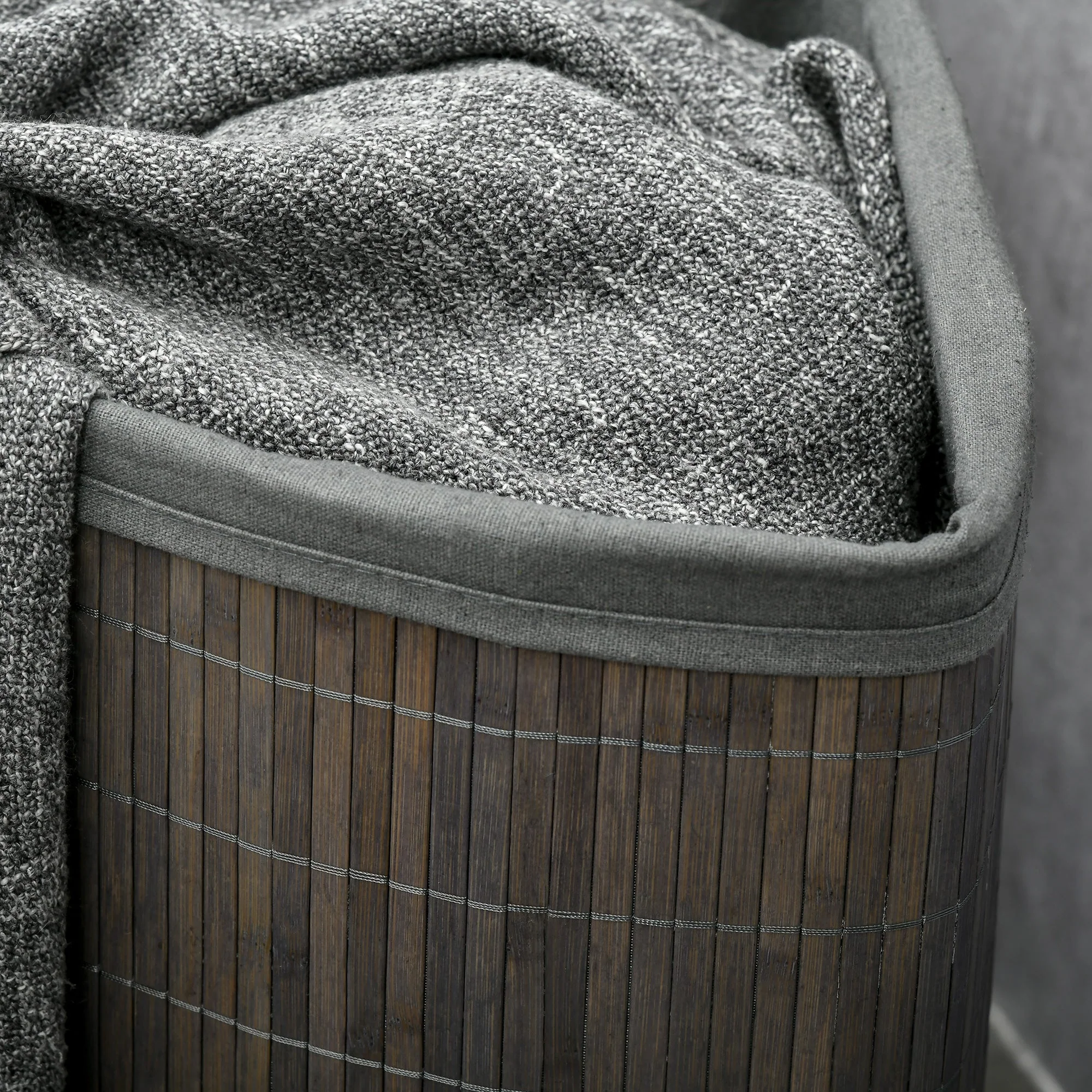 Laundry Basket 55L with Lid and Removable Bag, Grey Bamboo - Image 8