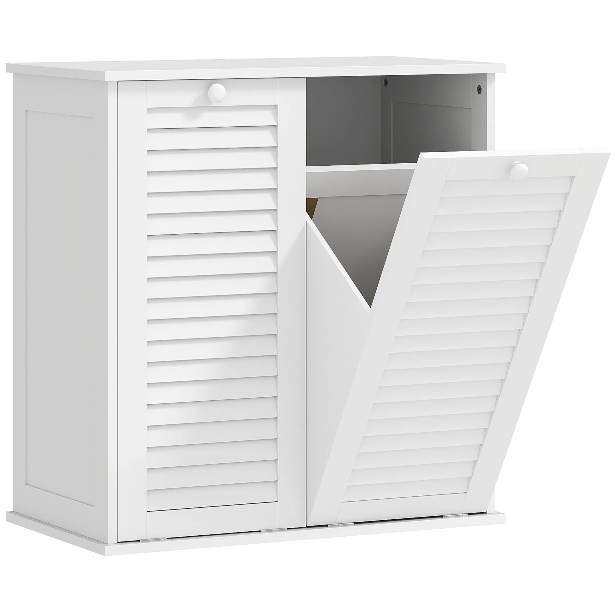 Laundry Cabinet, 2 Baskets, Louvered Doors, White - Image 2