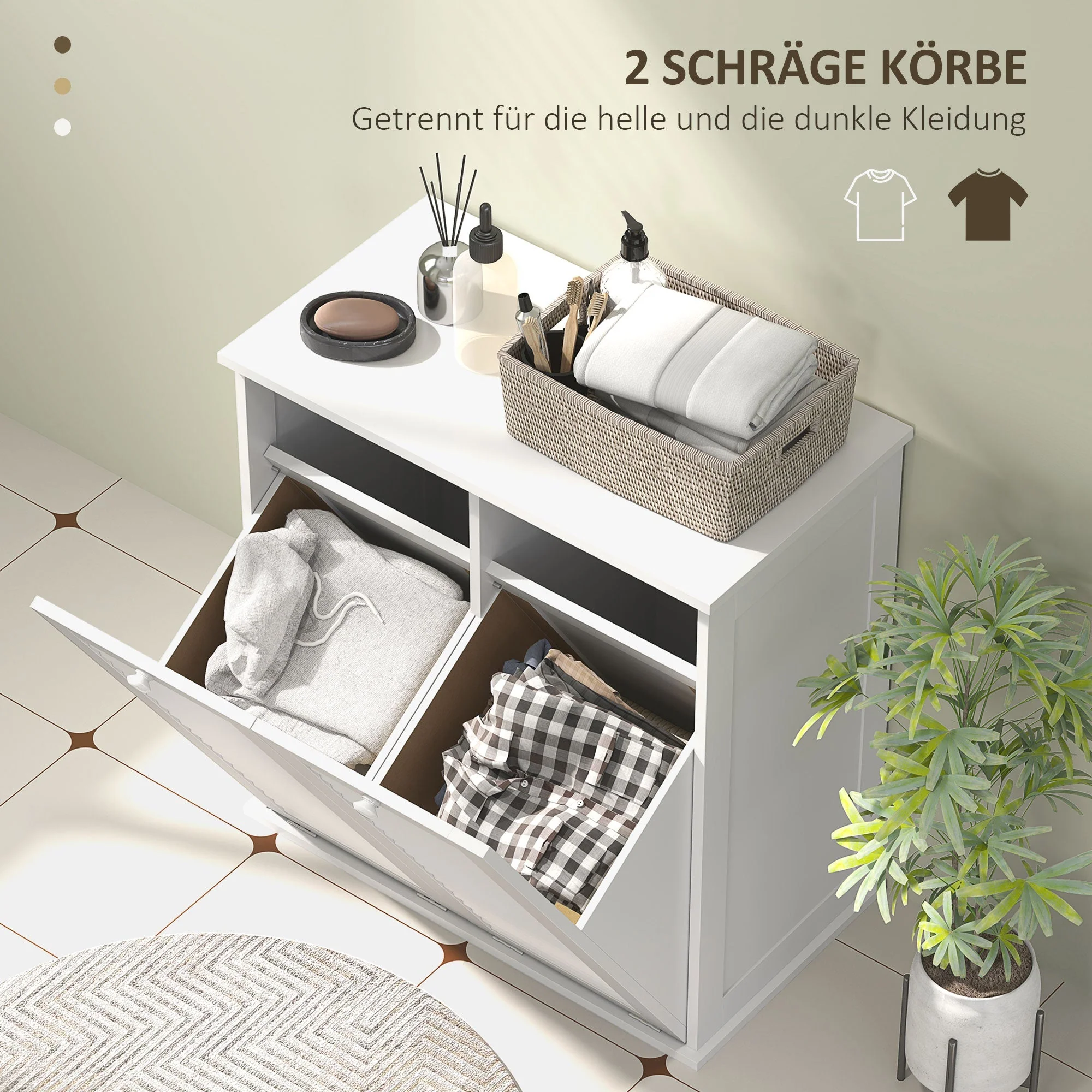 Laundry Cabinet, 2 Baskets, Louvered Doors, White - Image 4