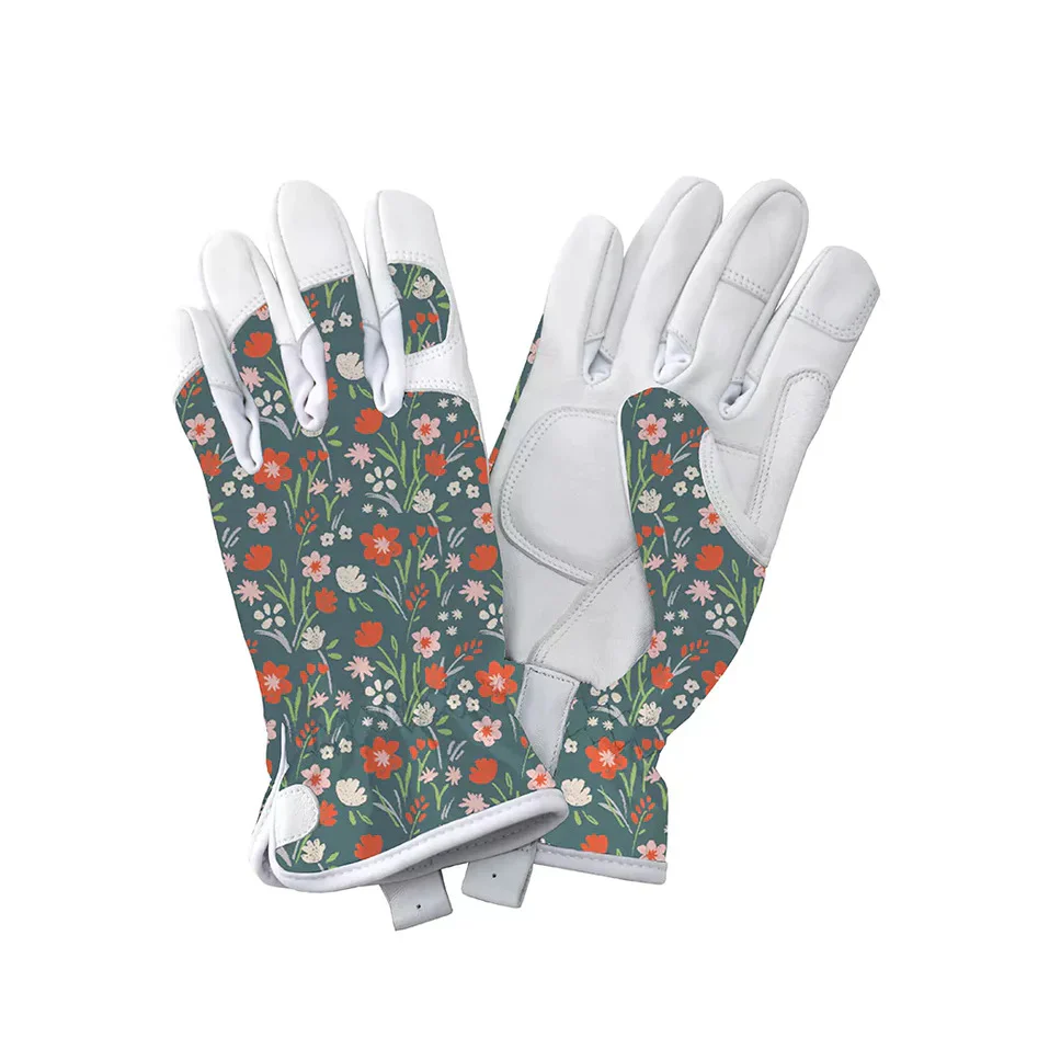 Leather Gloves Meadow Flowers S