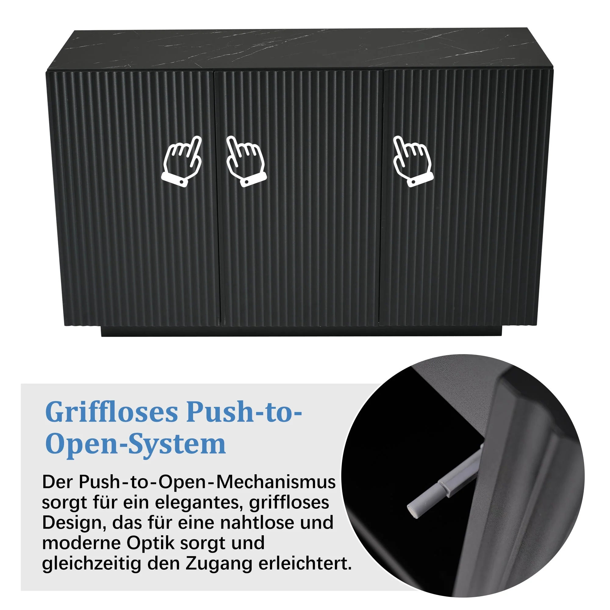 LED Chest of Drawers, Modern Design Sideboard with Lighting, 120cm, Black Marble Look - Image 3