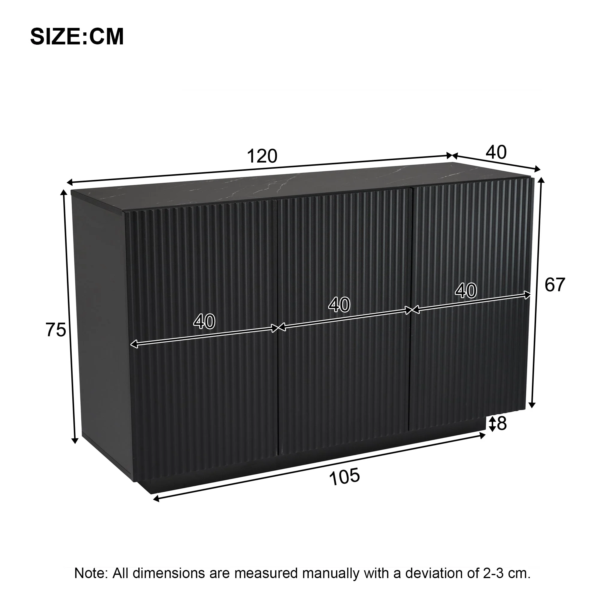 LED Chest of Drawers, Modern Design Sideboard with Lighting, 120cm, Black Marble Look - Image 4
