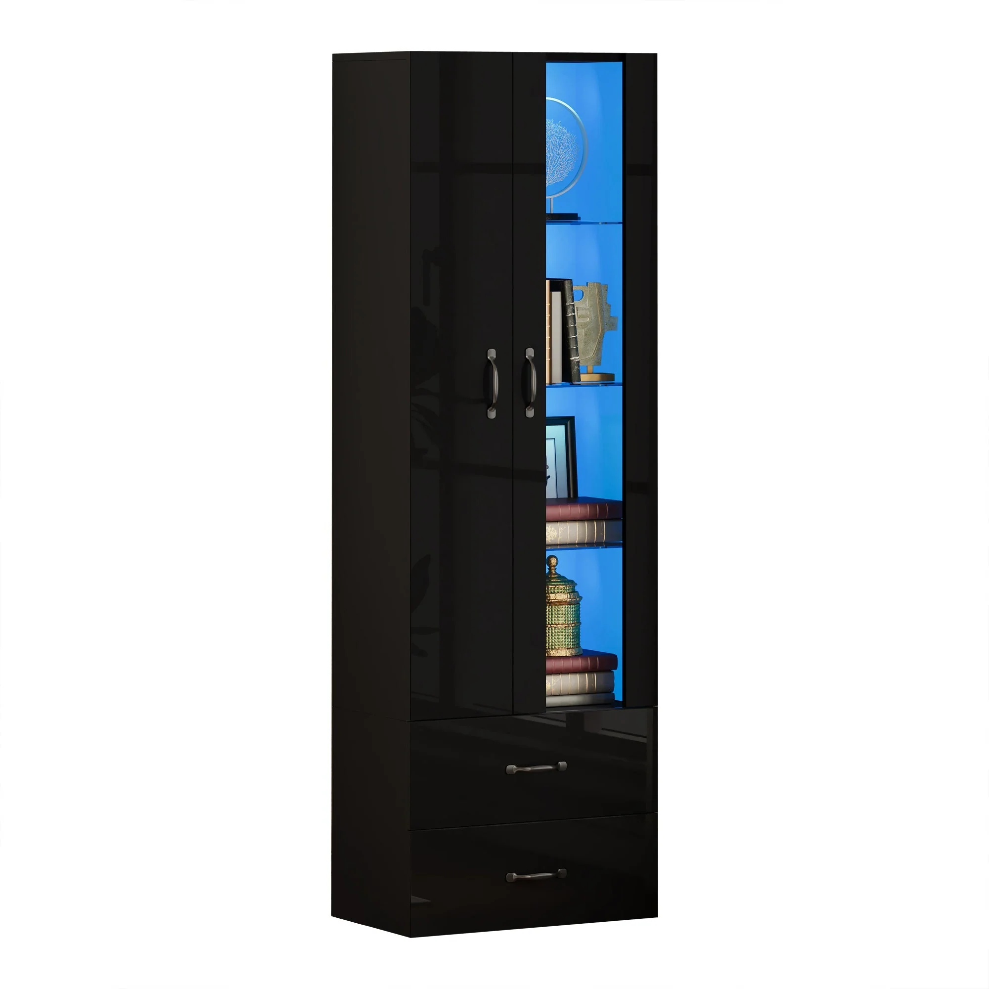 LED Display Cabinet Freestanding 2 Doors - Black - Image 7
