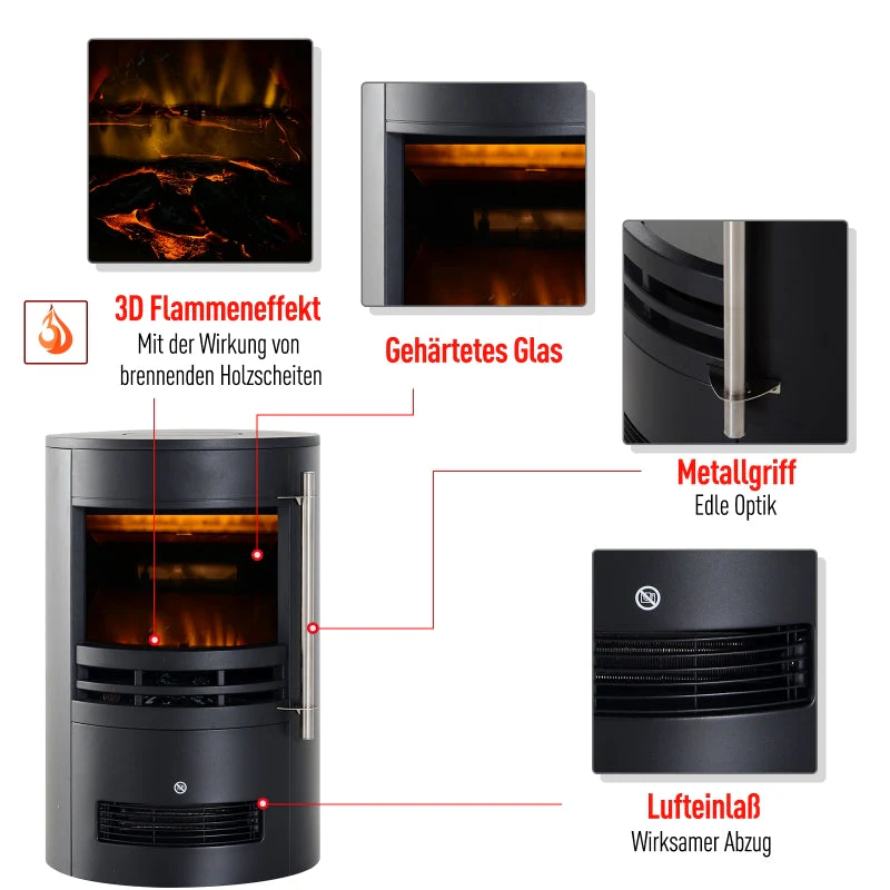 LED Electric Fireplace, Wall/Freestanding with Flame Effect, 900/2000W, Black - Image 6