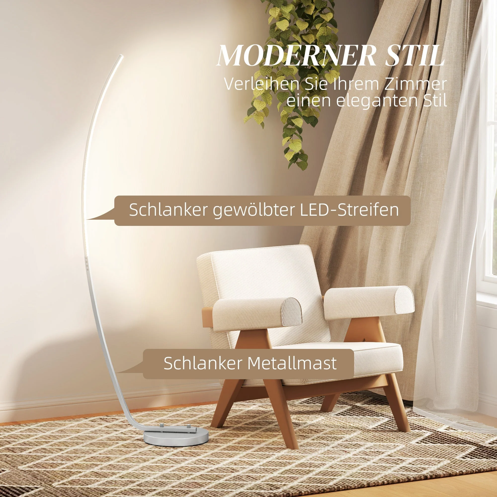 LED Floor Lamp Dimmable with Foot Switch for Living Room Bedroom, Silver - Image 5