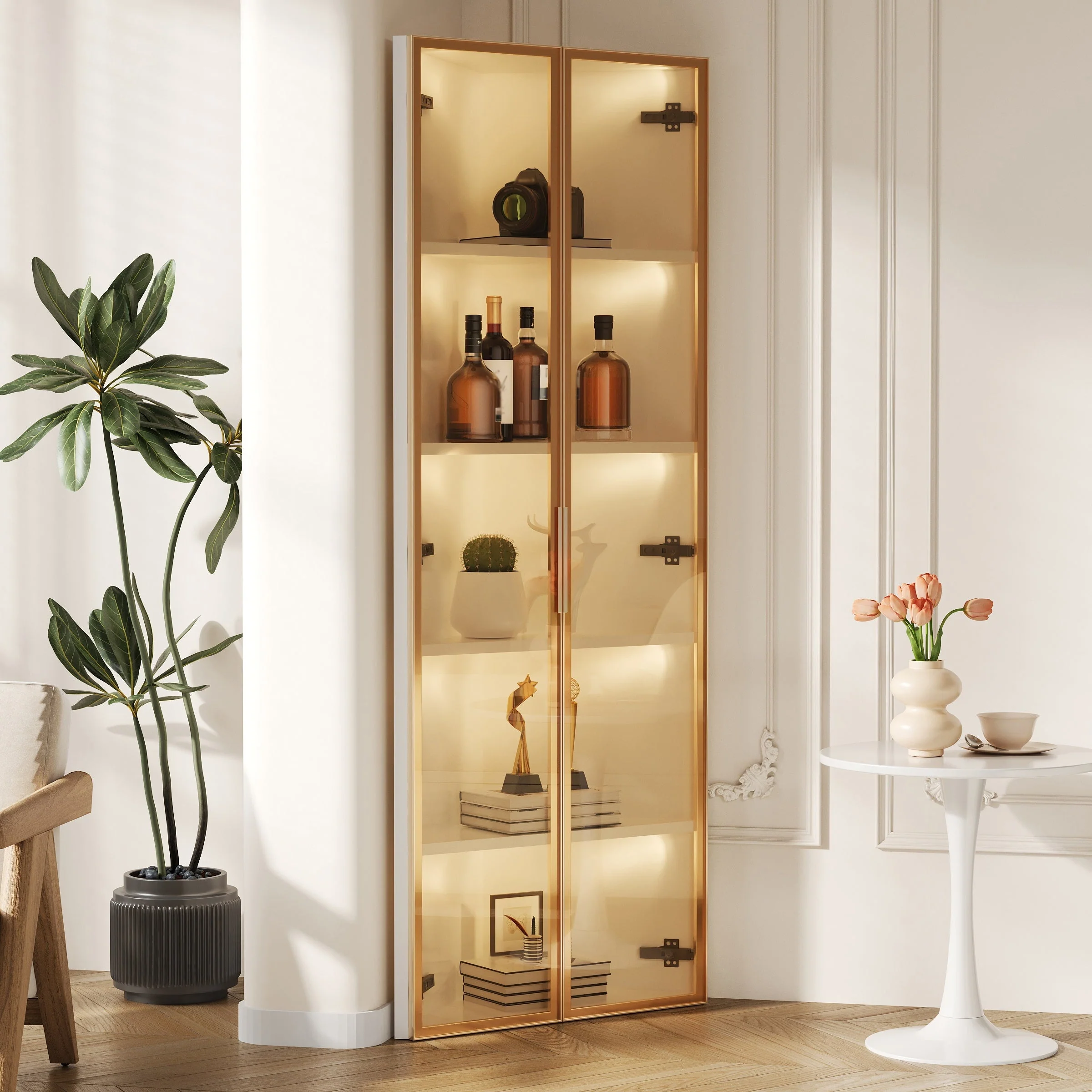 LED Glass Display Case with Integrated Light Strip and Tempered Glass, White - Image 3