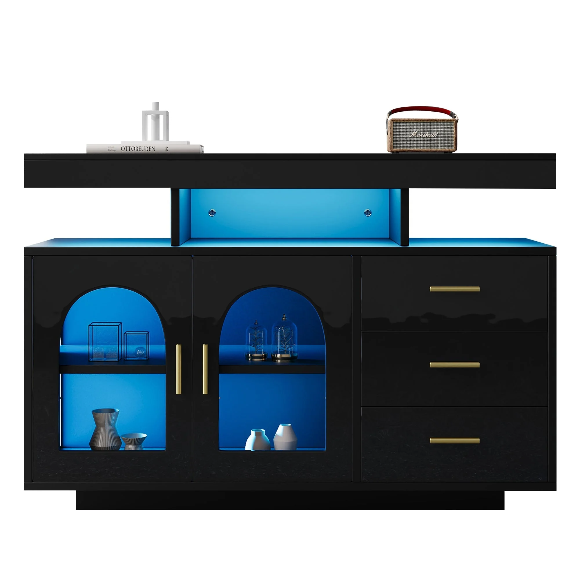 LED Sideboard Buffet Cabinet with 16-Color Lights and 3 Drawers, Black - Image 9