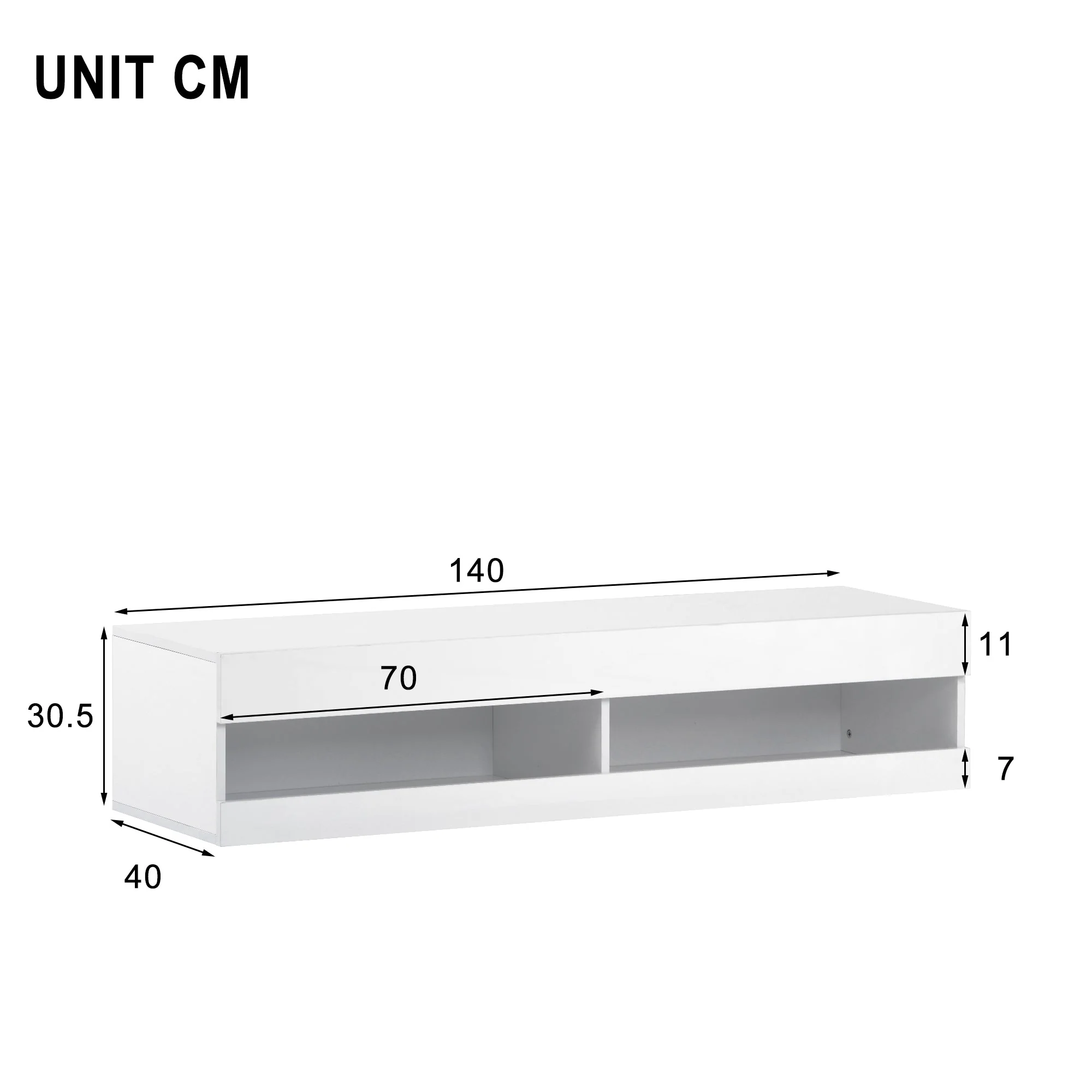 LED TV Cabinet, Lowboard with LED Lighting & Storage, White - Image 9