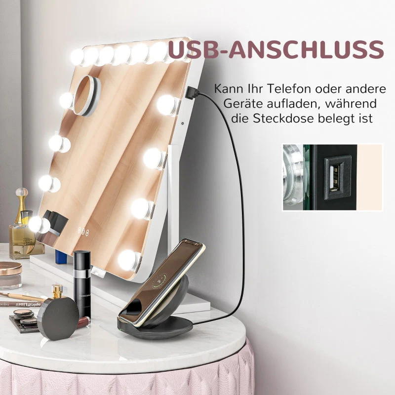 LED Vanity Mirror, Dimmable, Touch Control, USB, White - Image 4