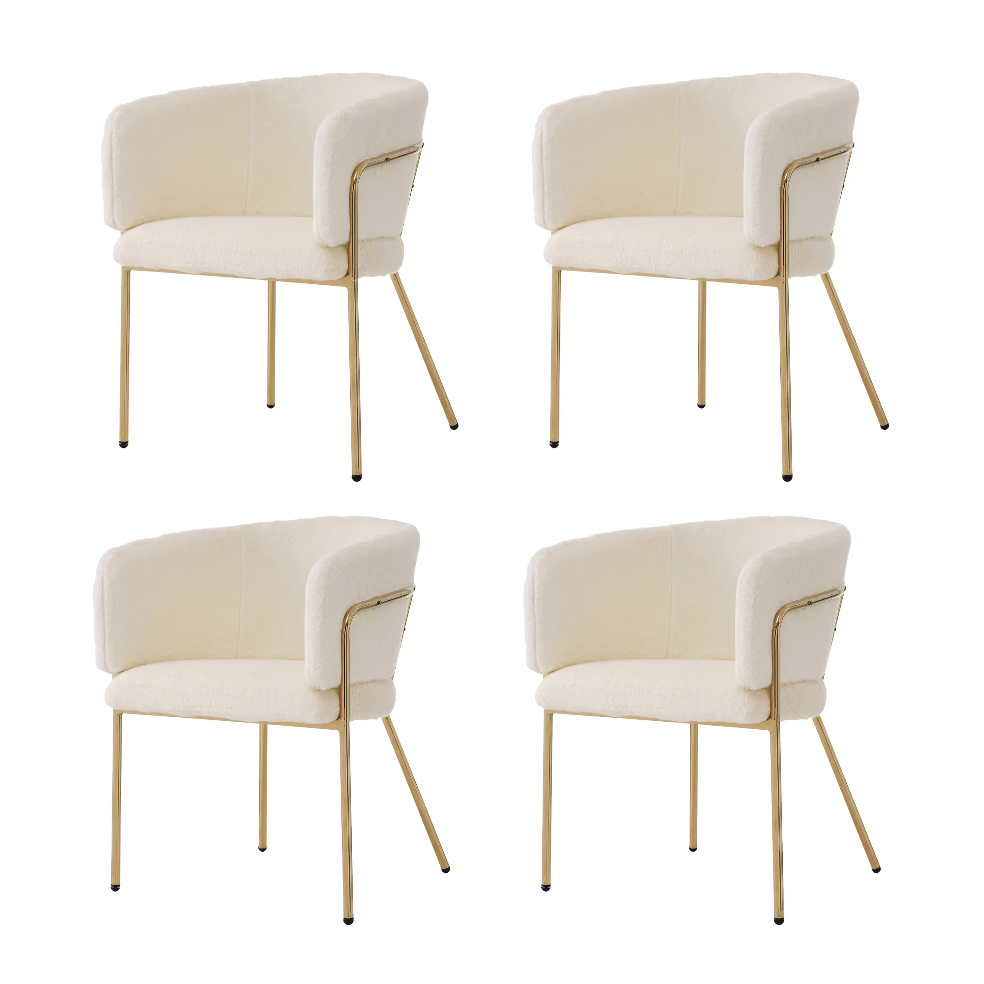 Leisure Chair, Set of 4 Dining and Dressing Chairs with Metal Legs, Beige Imitation Rabbit Down - Image 7