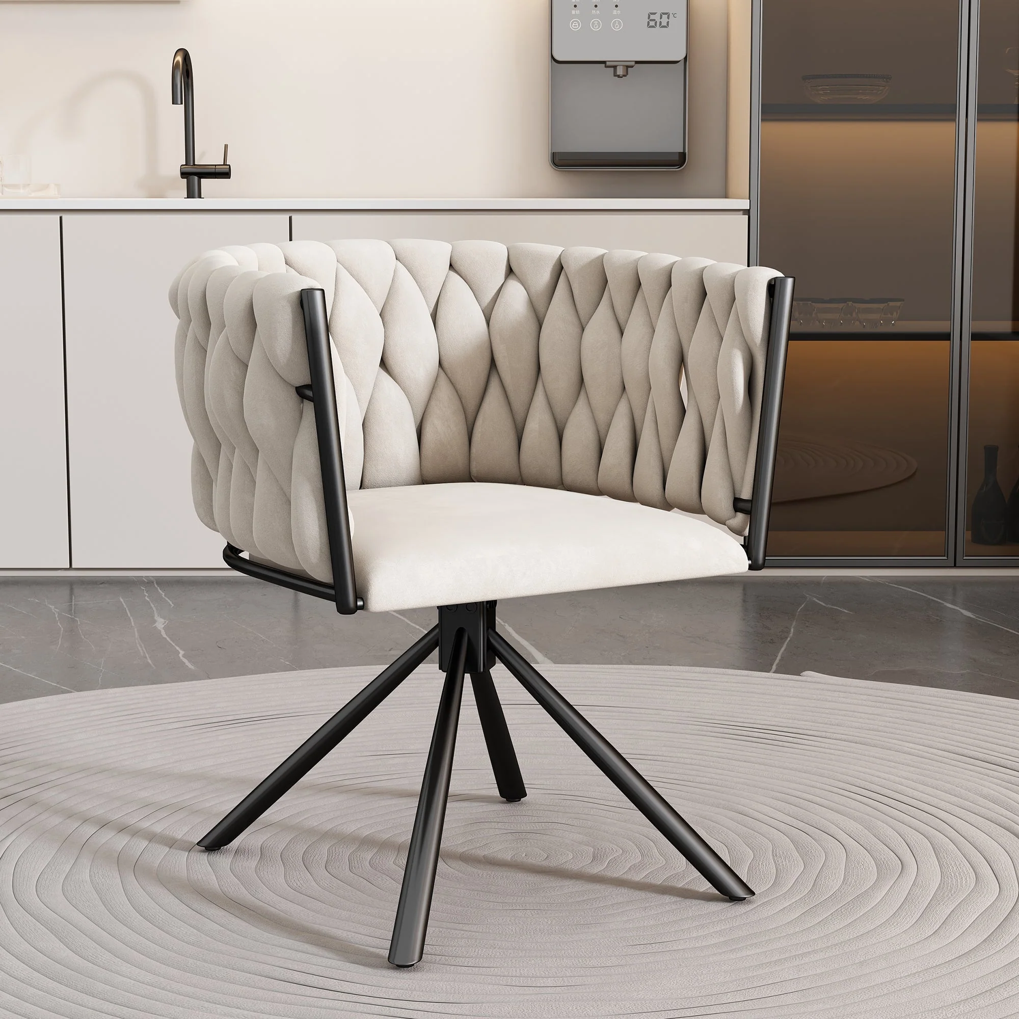 Leisure Swivel Chair with Four Metal Support Legs, Beige Velvet - Image 2