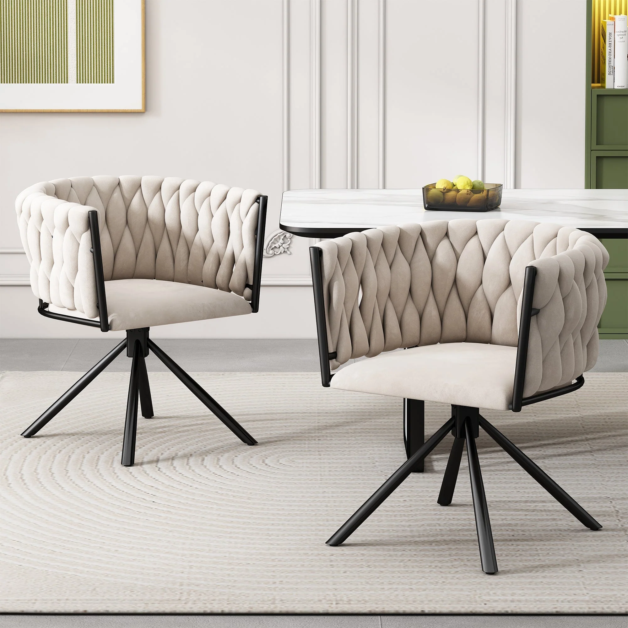 Leisure Swivel Chair with Four Metal Support Legs, Beige Velvet - Image 3