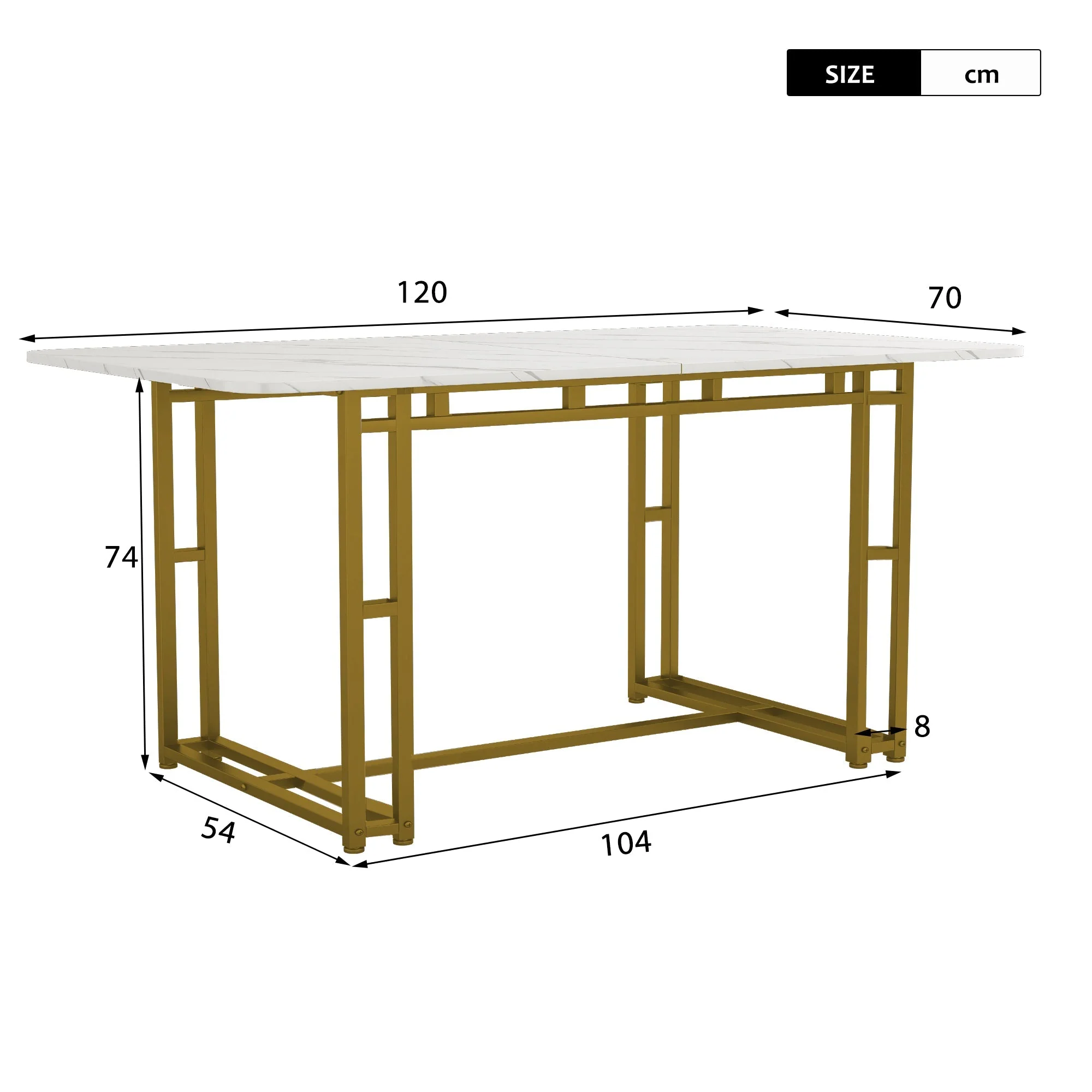 Lightweight Luxury Dining Table 120x70cm Rectangular Modern Metal Frame Golden Legs - Image 8