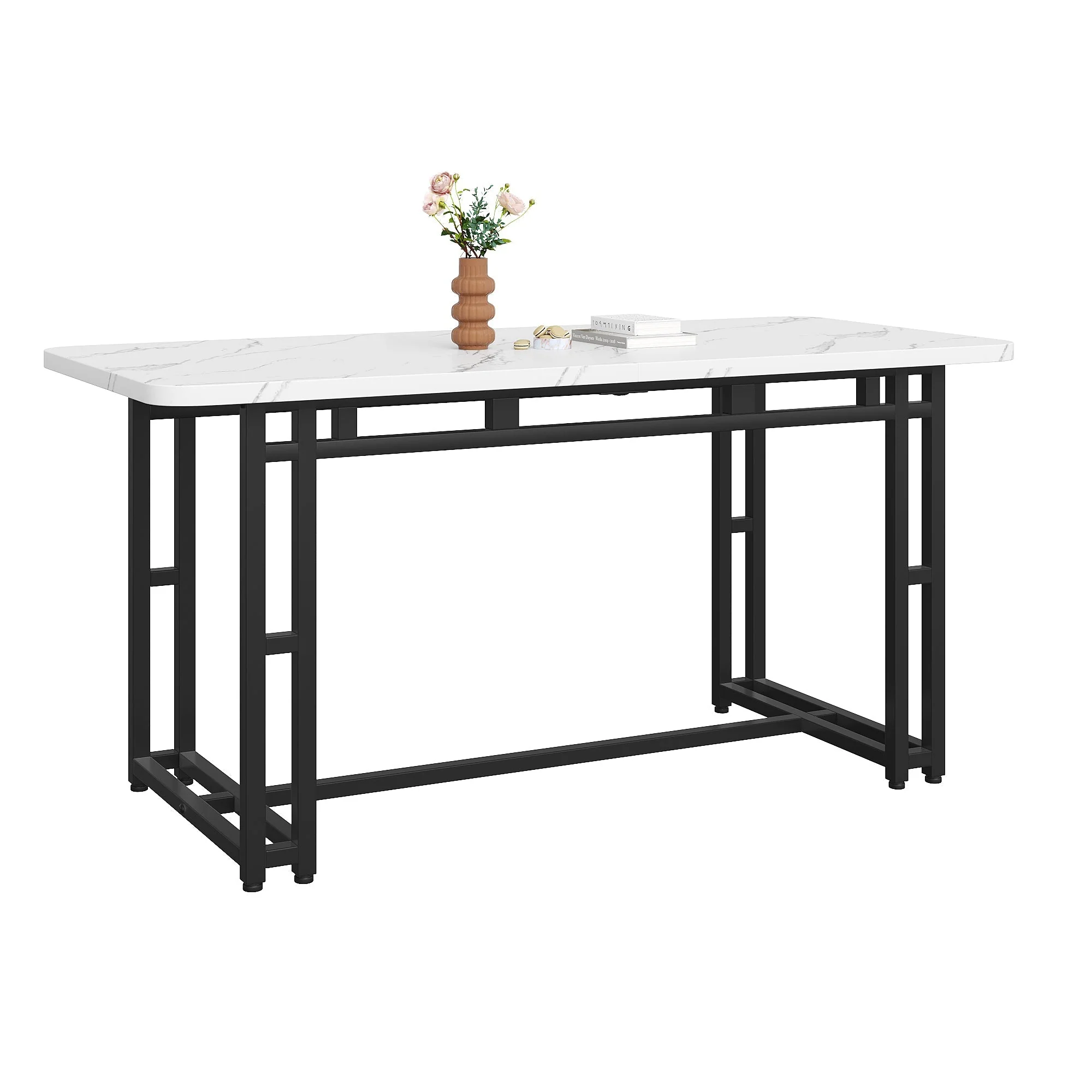 Lightweight Luxury Dining Table, 140x80cm Rectangular Metal Frame, Black - Image 4