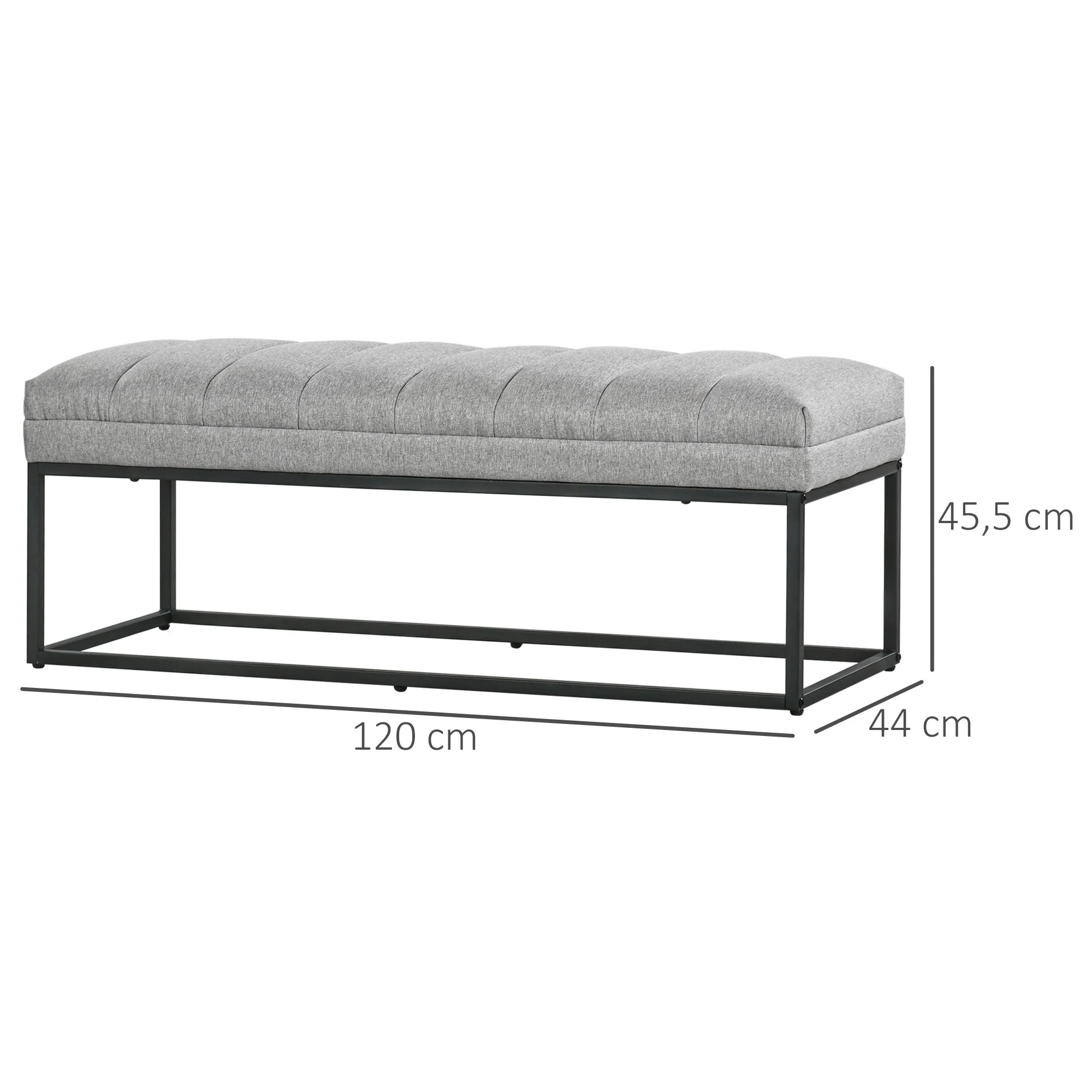 Linen look upholstered bench for bedroom, bed bench, dressing table, 200 kg, light grey steel - Image 3