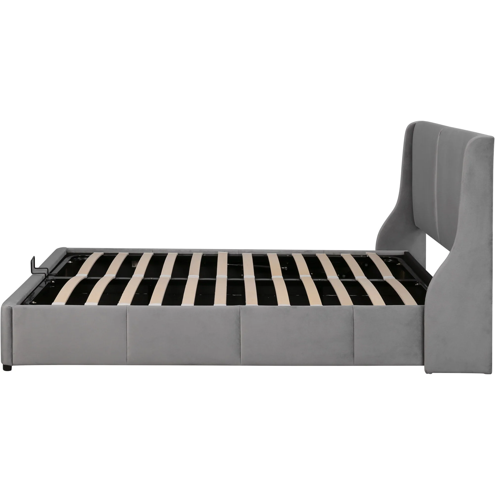 Lit rembourré Double 140x190cm Hydraulique Tête de lit Oreille Gris - Image 6