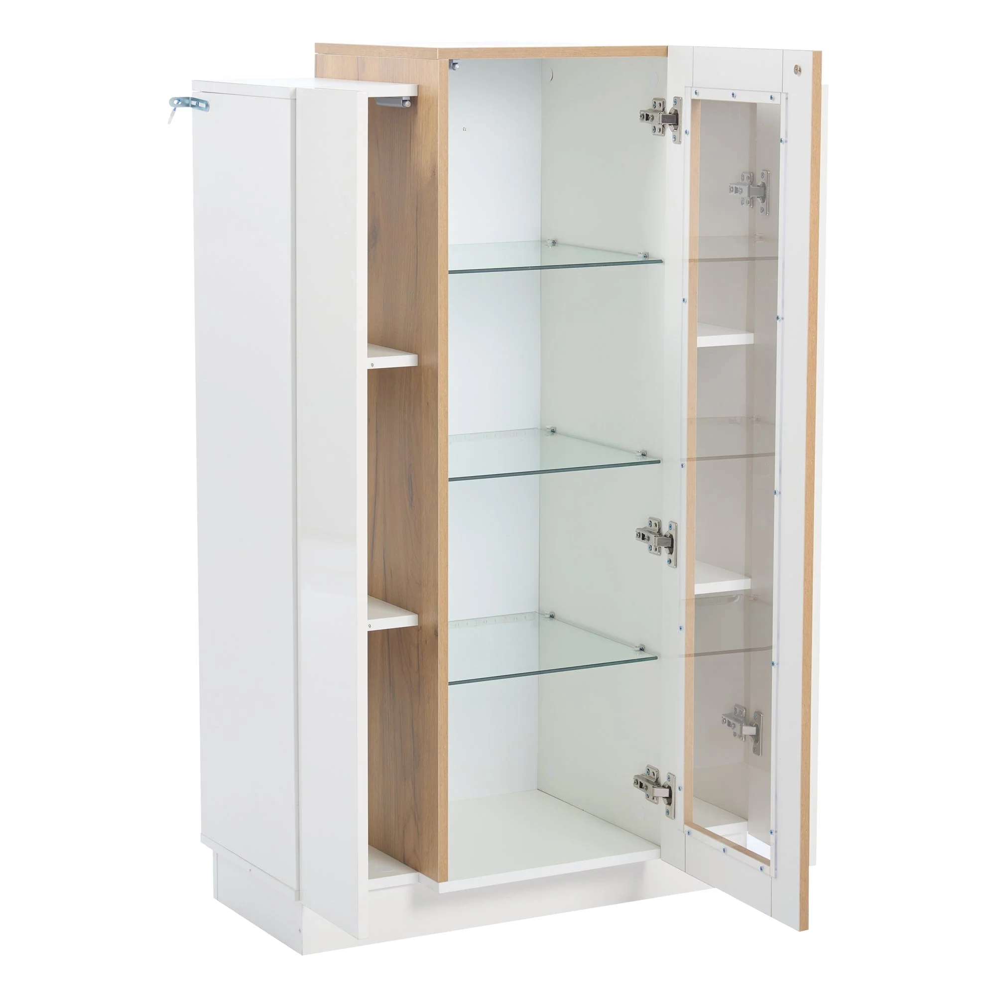 Living Room Cabinet, 3-Door High-Gloss LED Display, Glass Shelves & Drawer, Transparent - Image 10