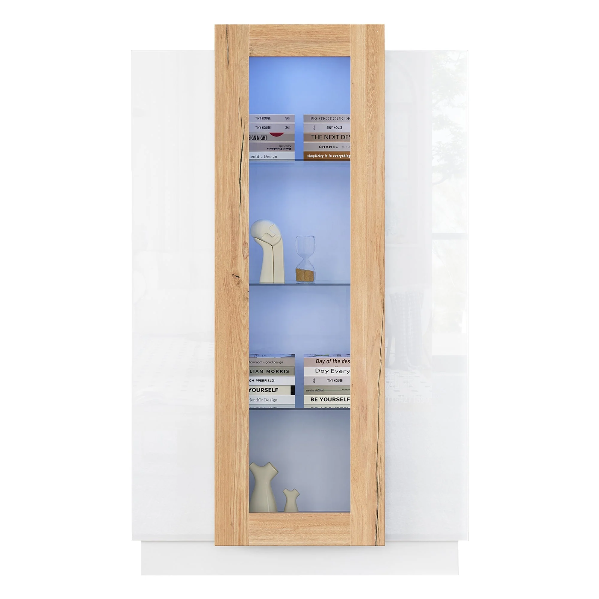 Living Room Cabinet, 3-Door High-Gloss LED Display, Glass Shelves & Drawer, Transparent - Image 7