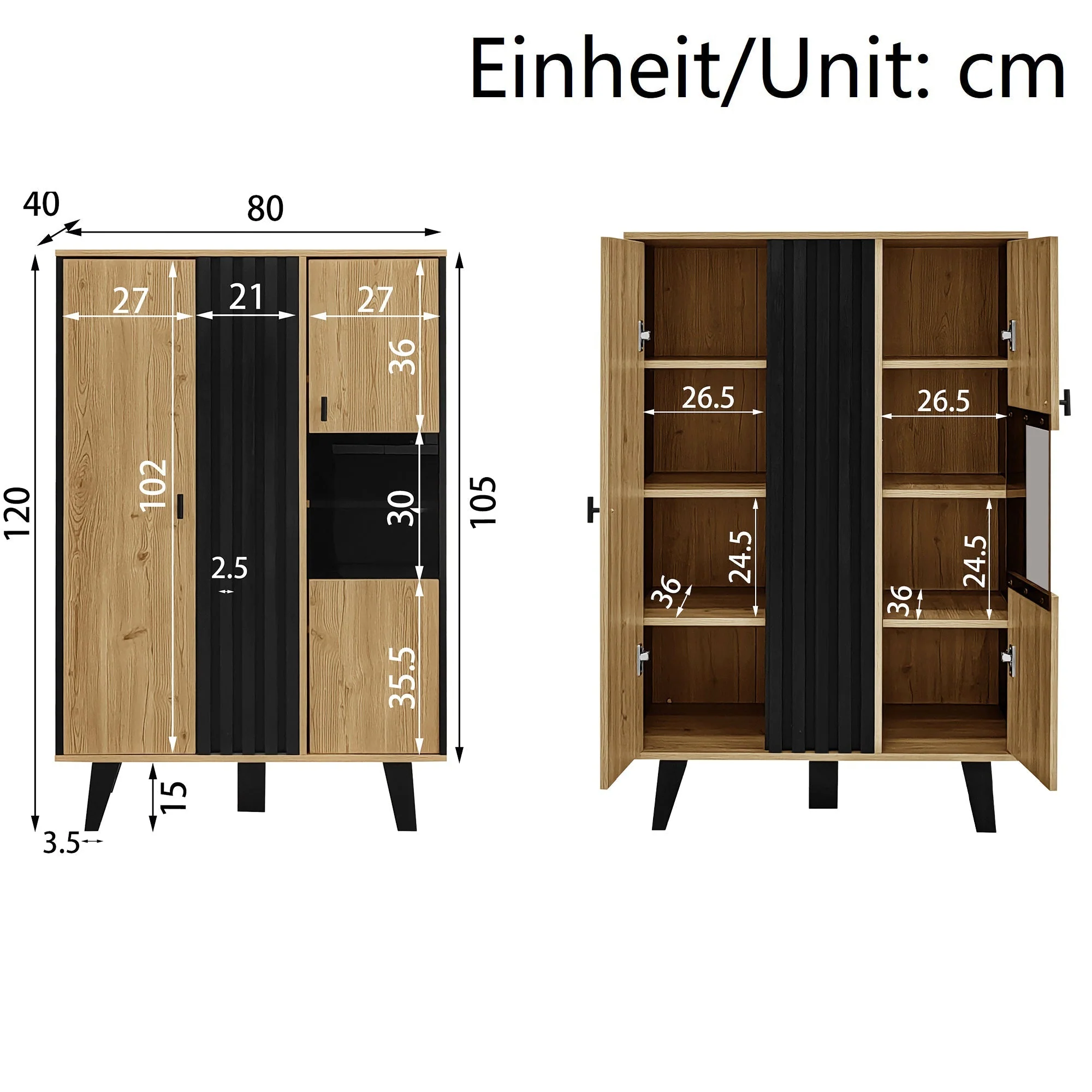 Living Room Furniture Set, 3-Piece Coffee Table TV Cabinet Sideboard Modern Design, Wood and Black - Image 7