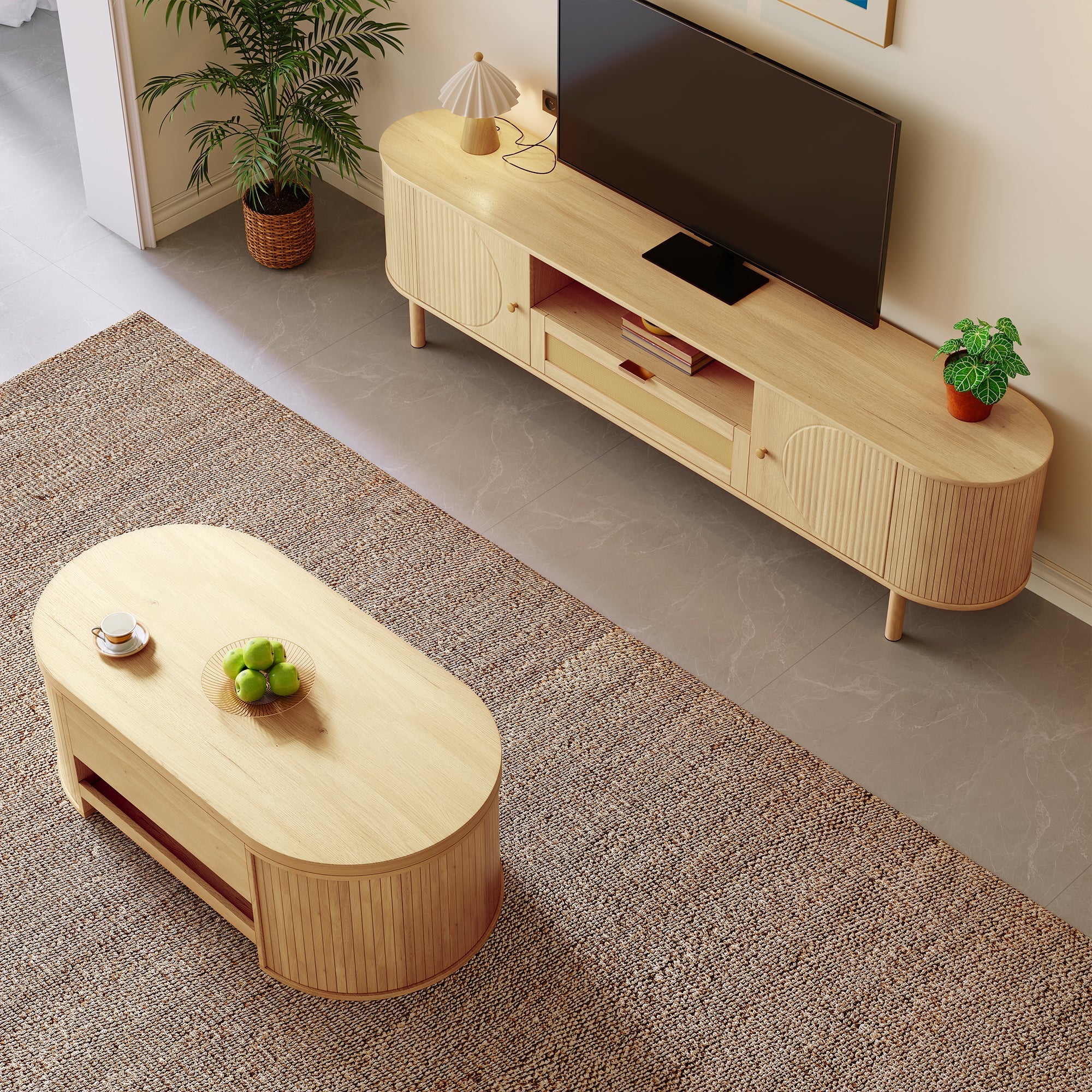 Living Room Furniture Set, Adjustable Coffee Table TV Cabinet Storage Modern Design - Image 3