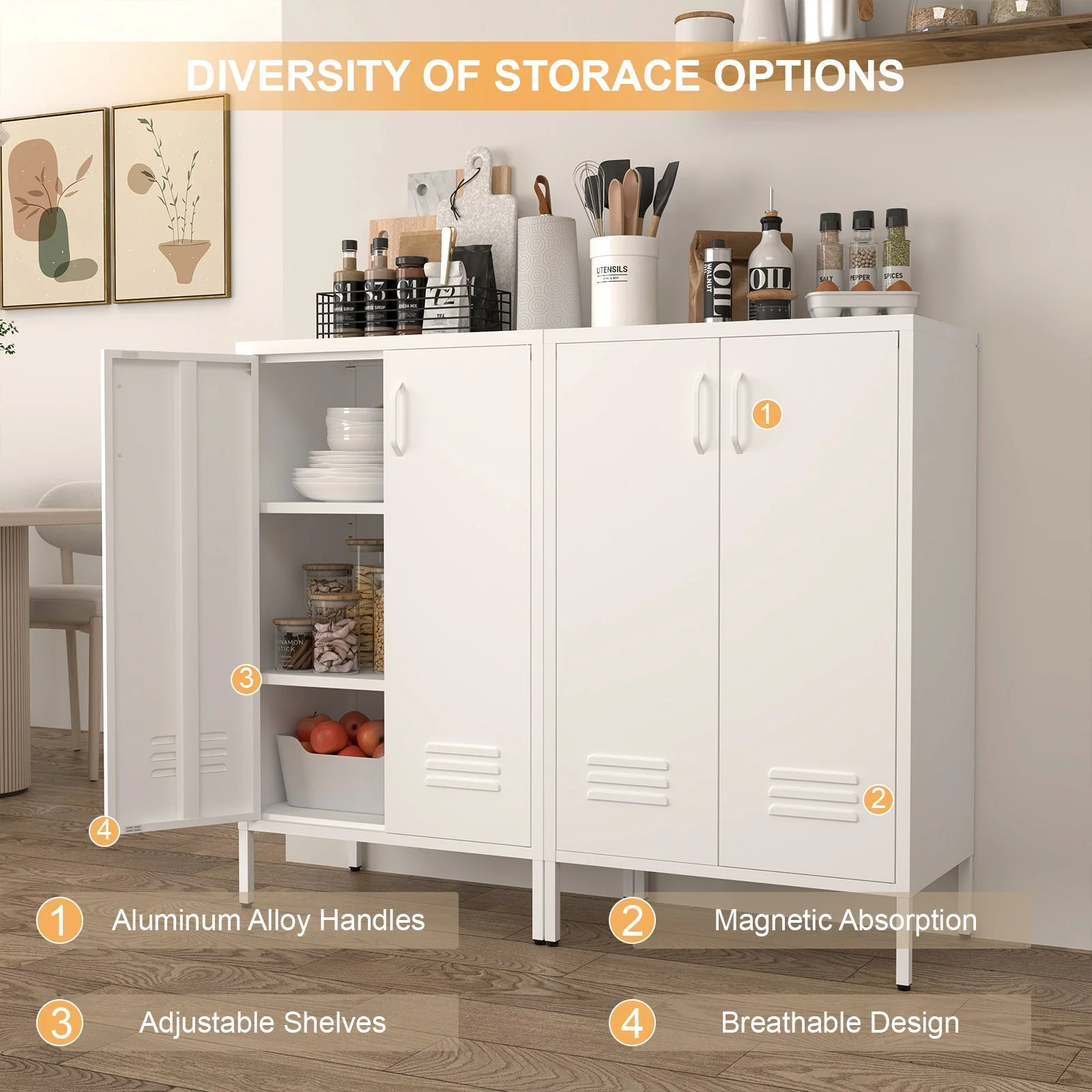 Locker Cabinet with 2 Doors and Adjustable Shelves, Pink Metal - Image 7