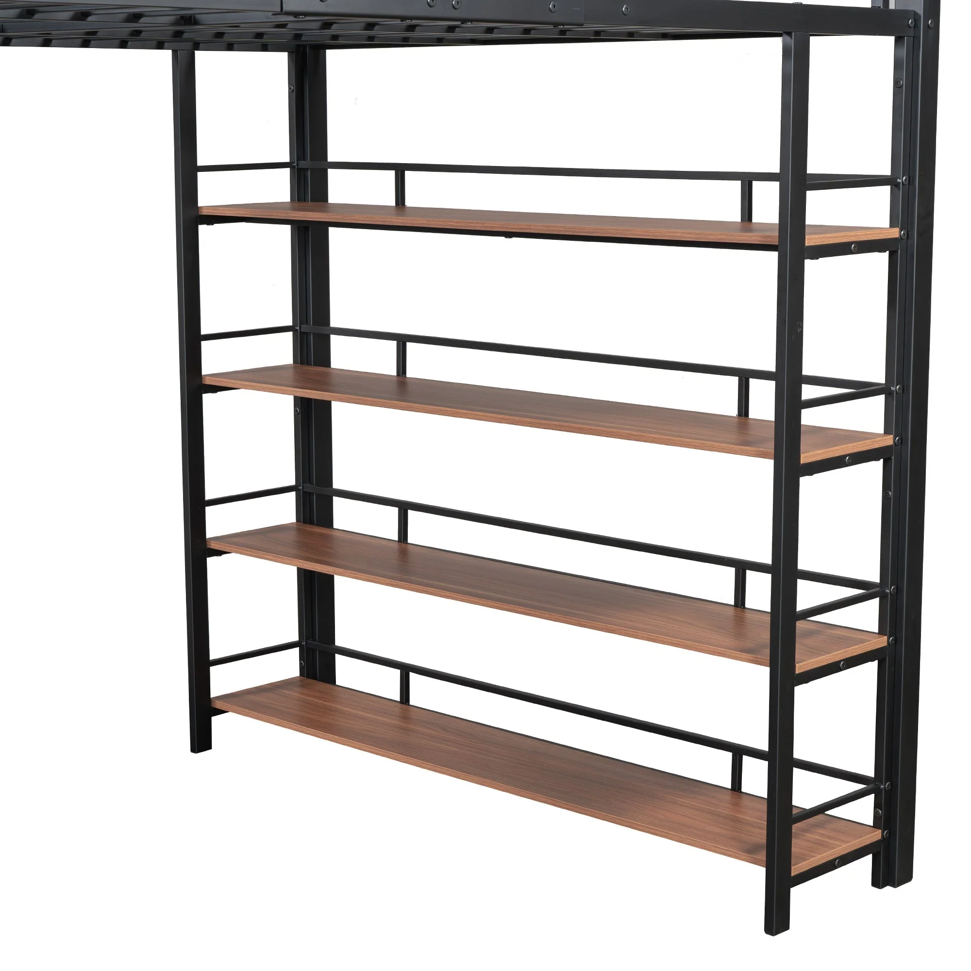 Loft Bed 140*200, Safety Stairs, Storage, Wardrobe, Shelves, Black - Image 10
