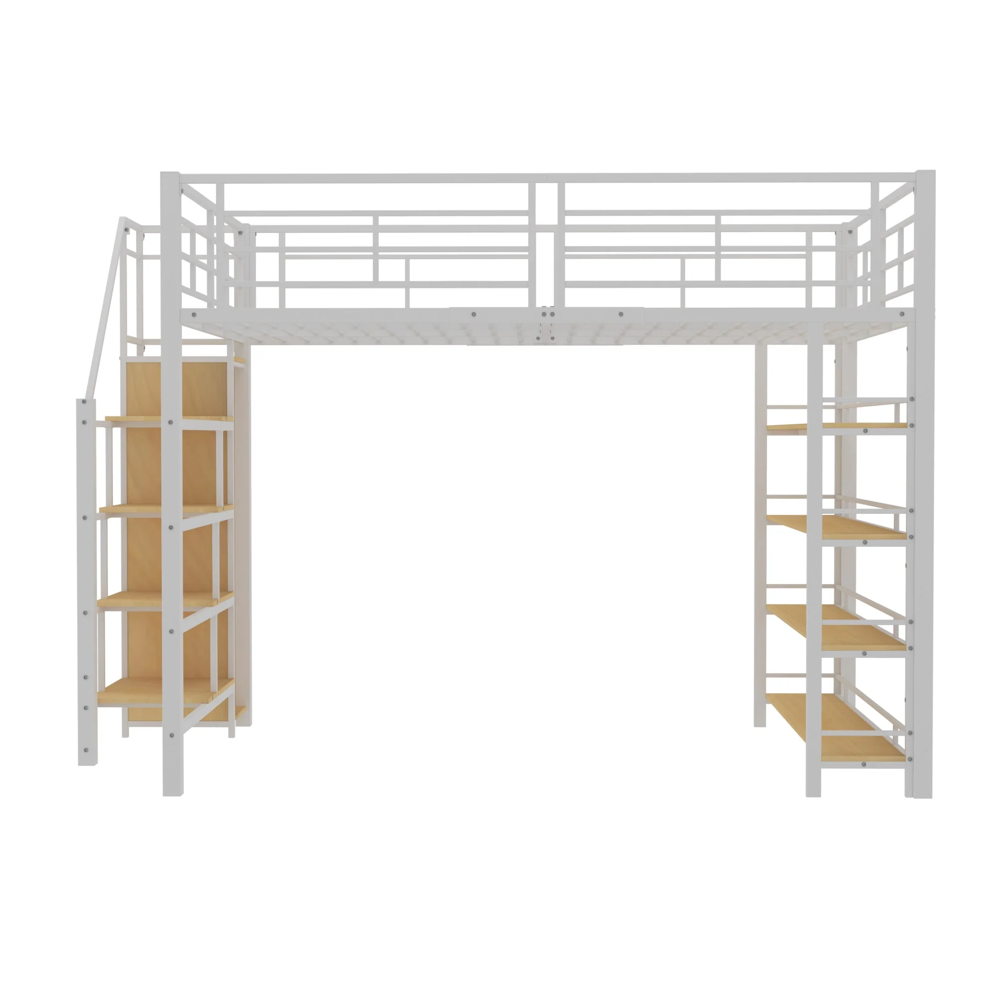 Loft Bed, 140*200 with Stairs, Storage, Wardrobe, Shelves, White - Image 8