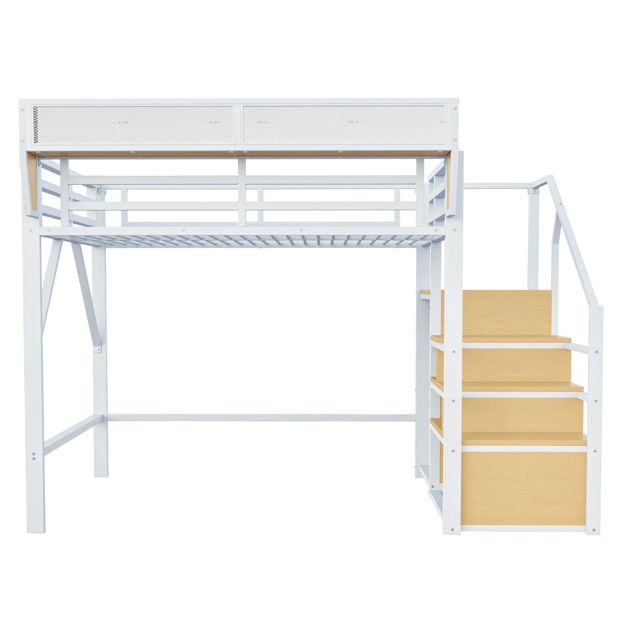 Loft Bed 140x200 Safety Ladder Storage Metal White - Image 6