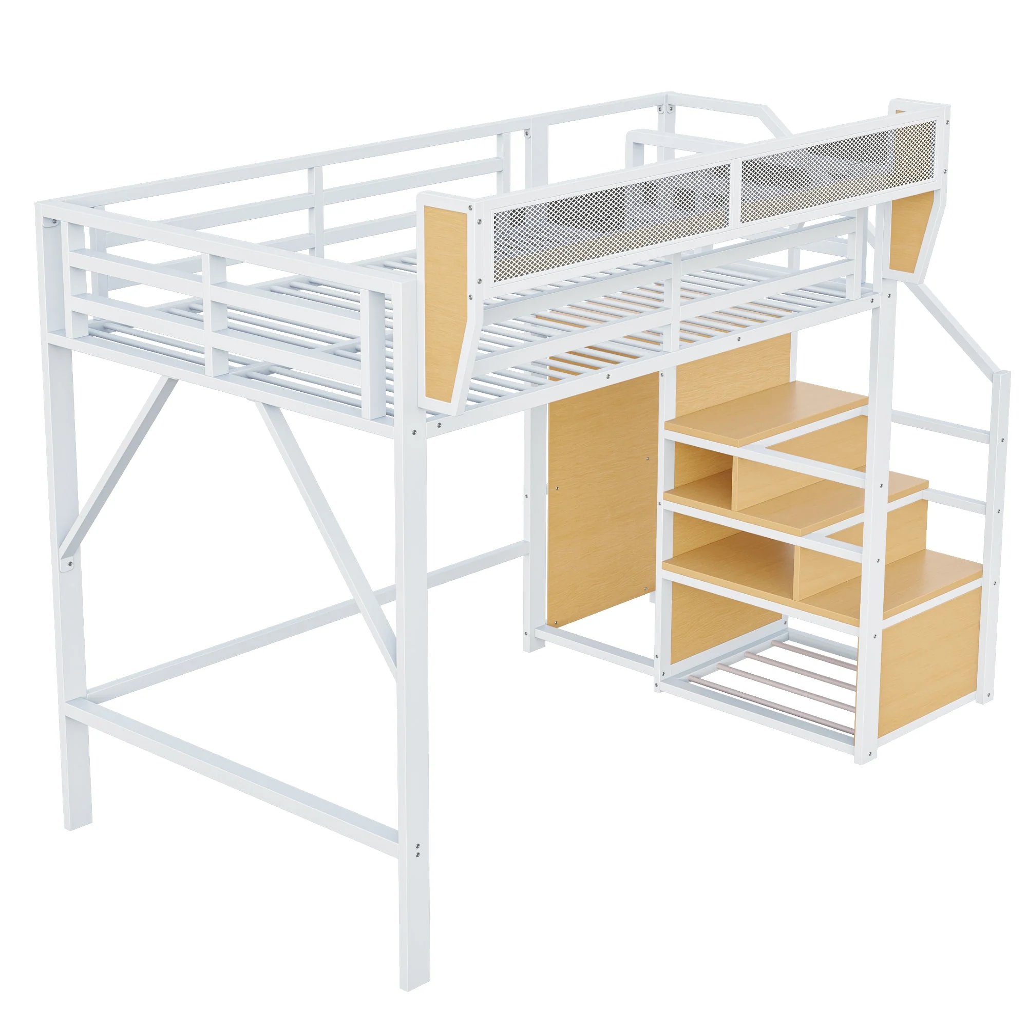 Loft Bed 140x200 Safety Ladder Storage Metal White - Image 8