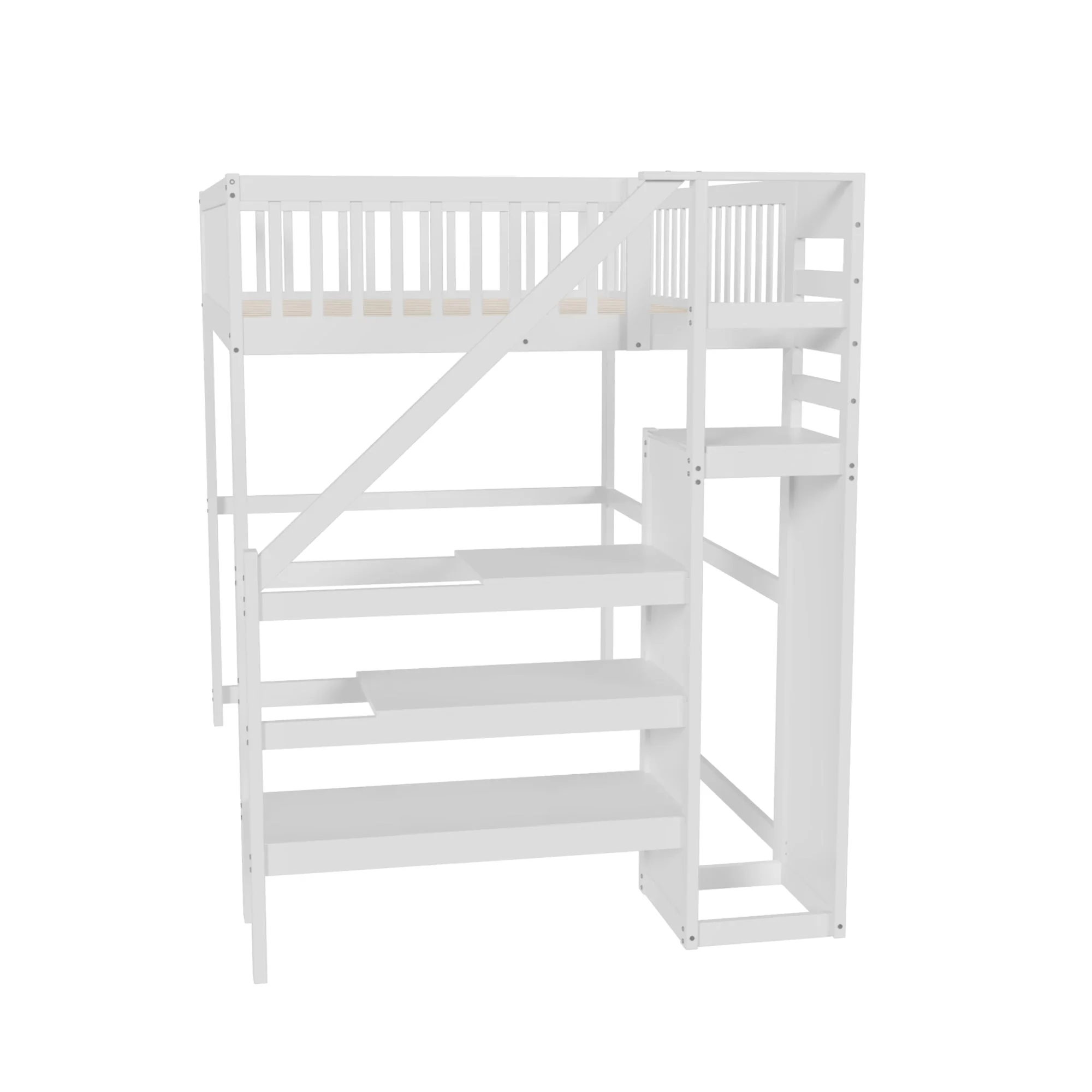 Loft Bed, 140x200 with Stairs, Storage, Wardrobe, White Wood - Image 10